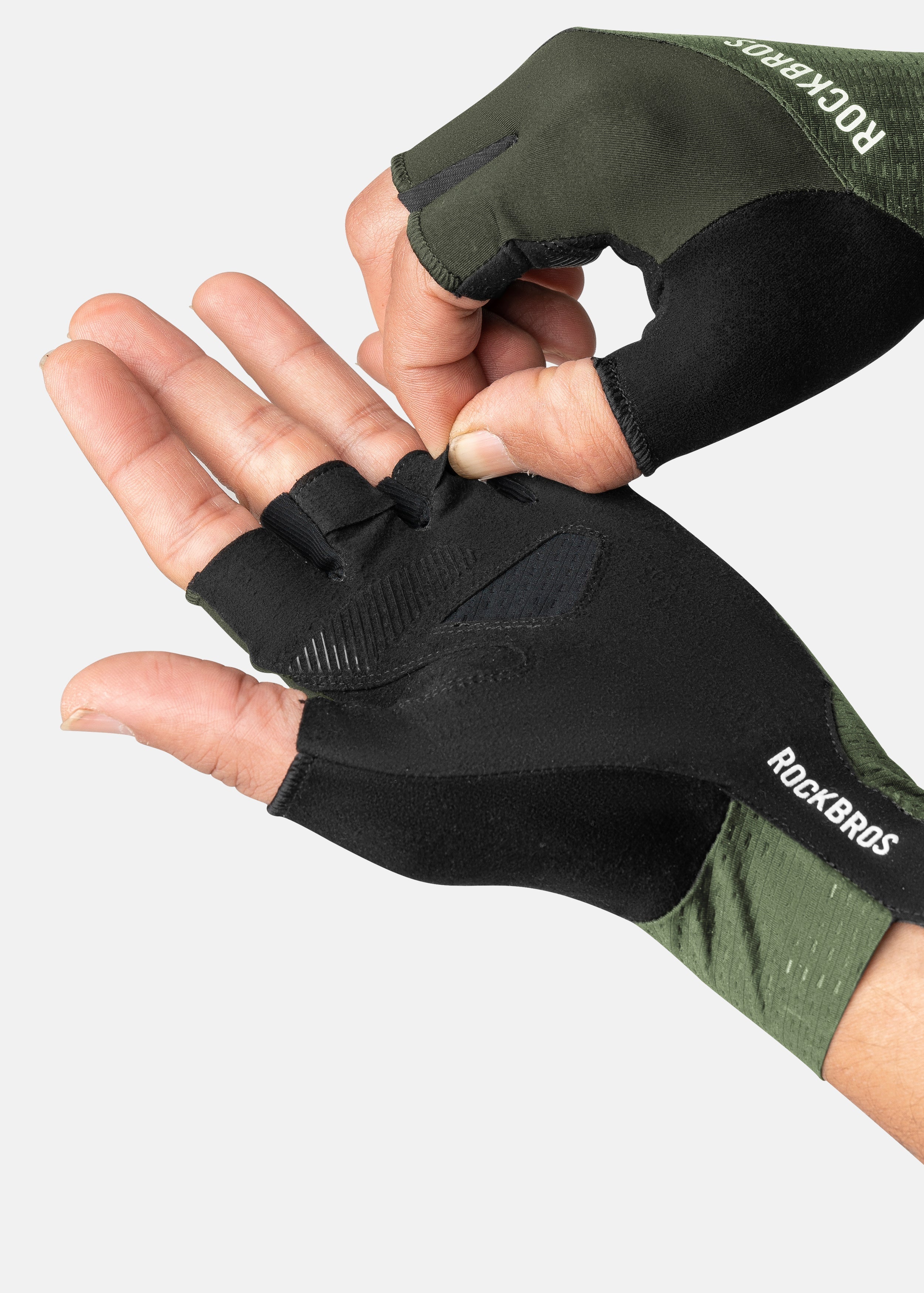 ROCKRBOS Road-to-Sky Cycling Fingerless Gloves #Color_Black Green