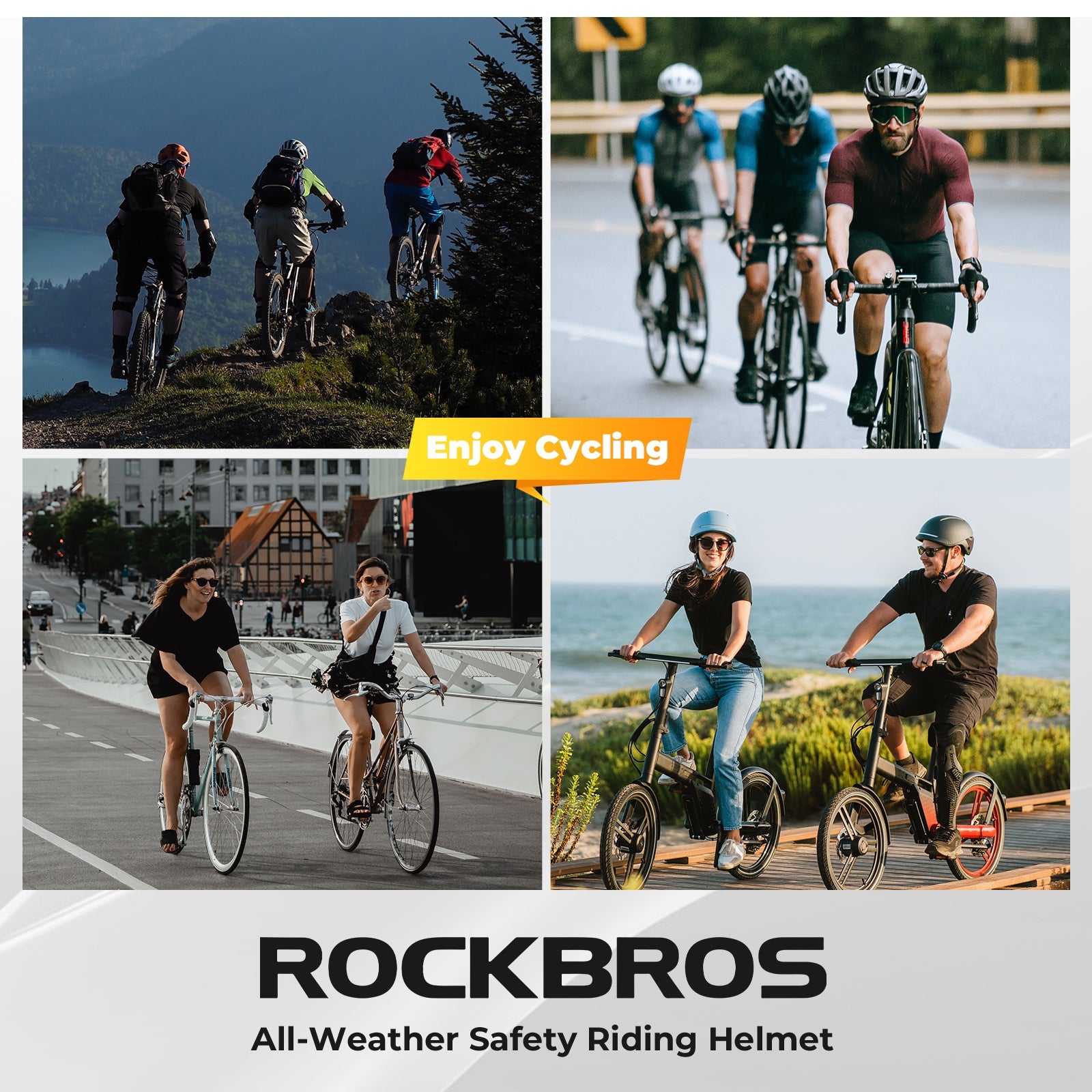 ROCKBROS Bicycle Helmet MTB Road Cycling Rear Light s Integrally-molded EPS+PC Ultralight - ROCKBROS