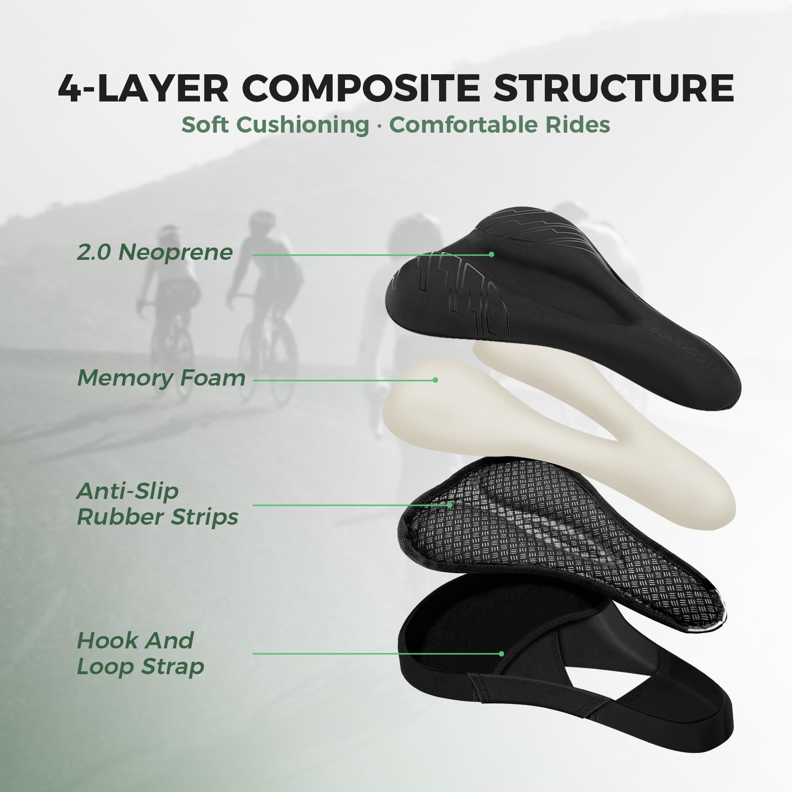 Memory foam bike saddle cover detail view