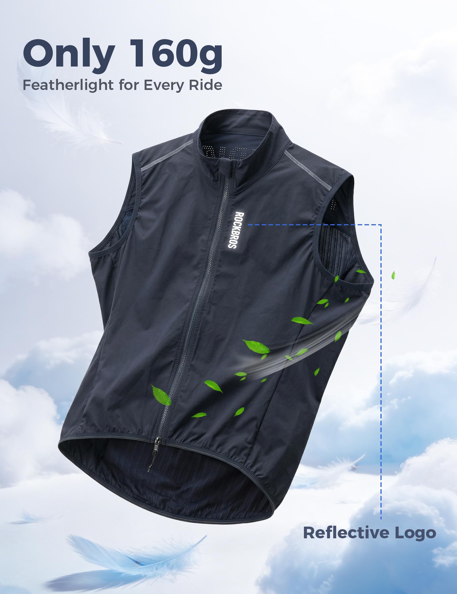 Windproof cycling gilet detail view