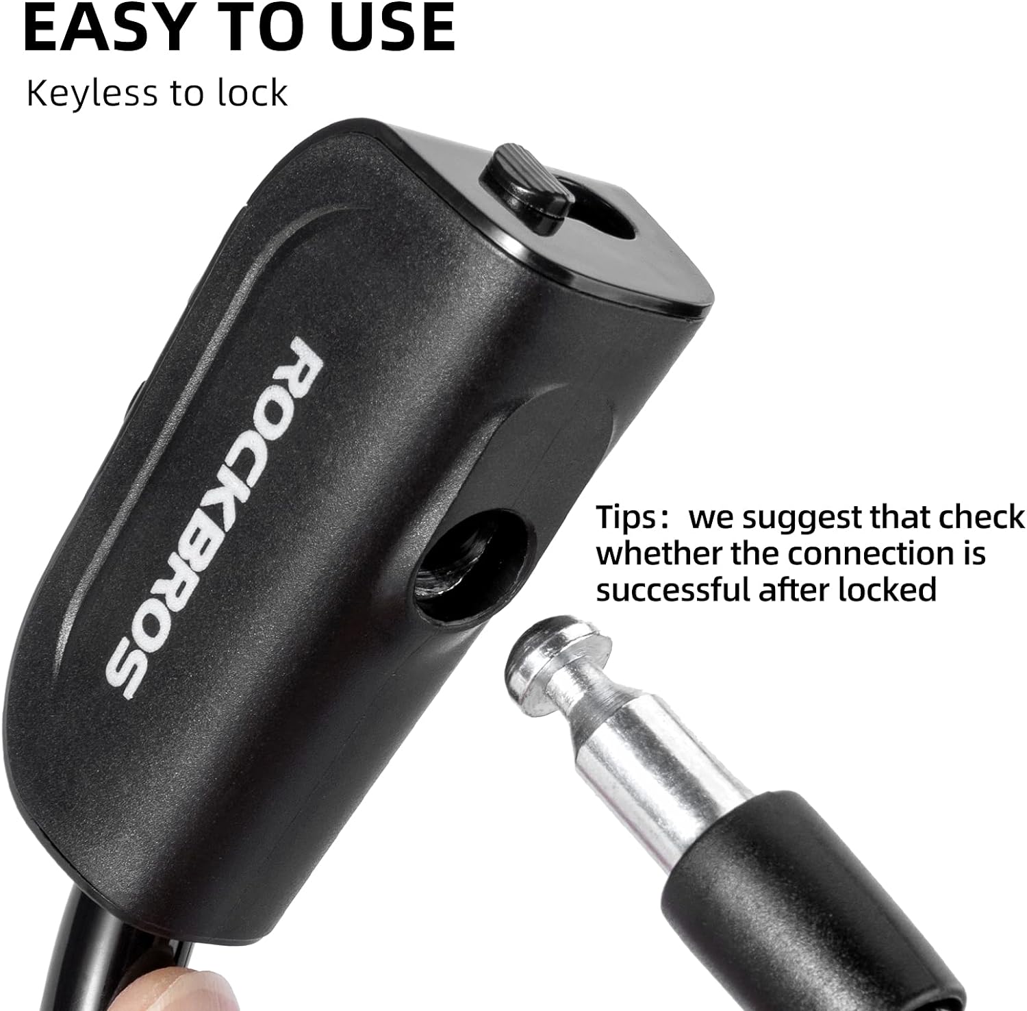 ROCKBROS 4ft Bike Cable Lock - Secure, Lightweight with Mounting Bracket#Color_Black