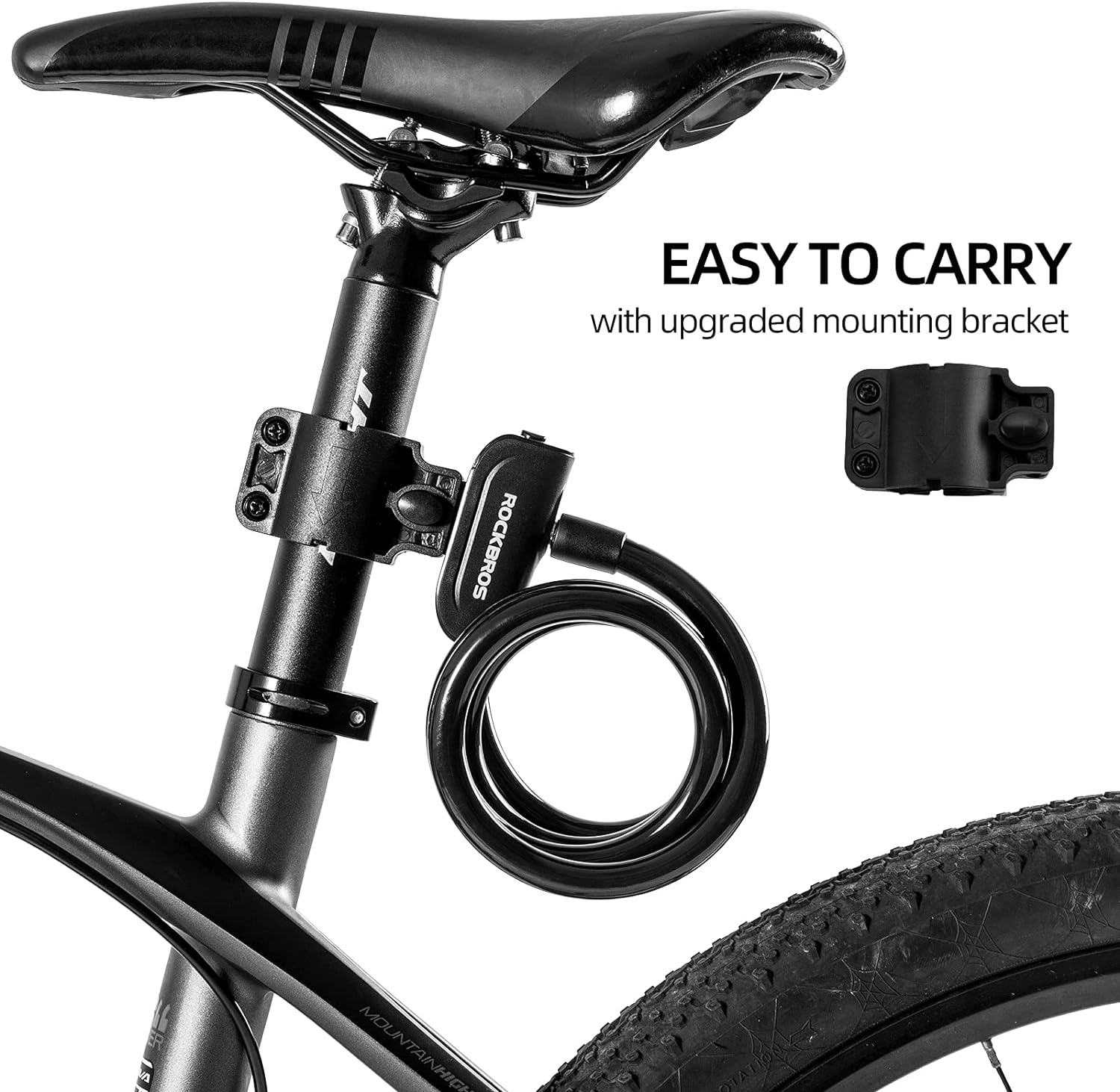 ROCKBROS 4ft Bike Cable Lock - Secure, Lightweight with Mounting Bracket#Color_Black