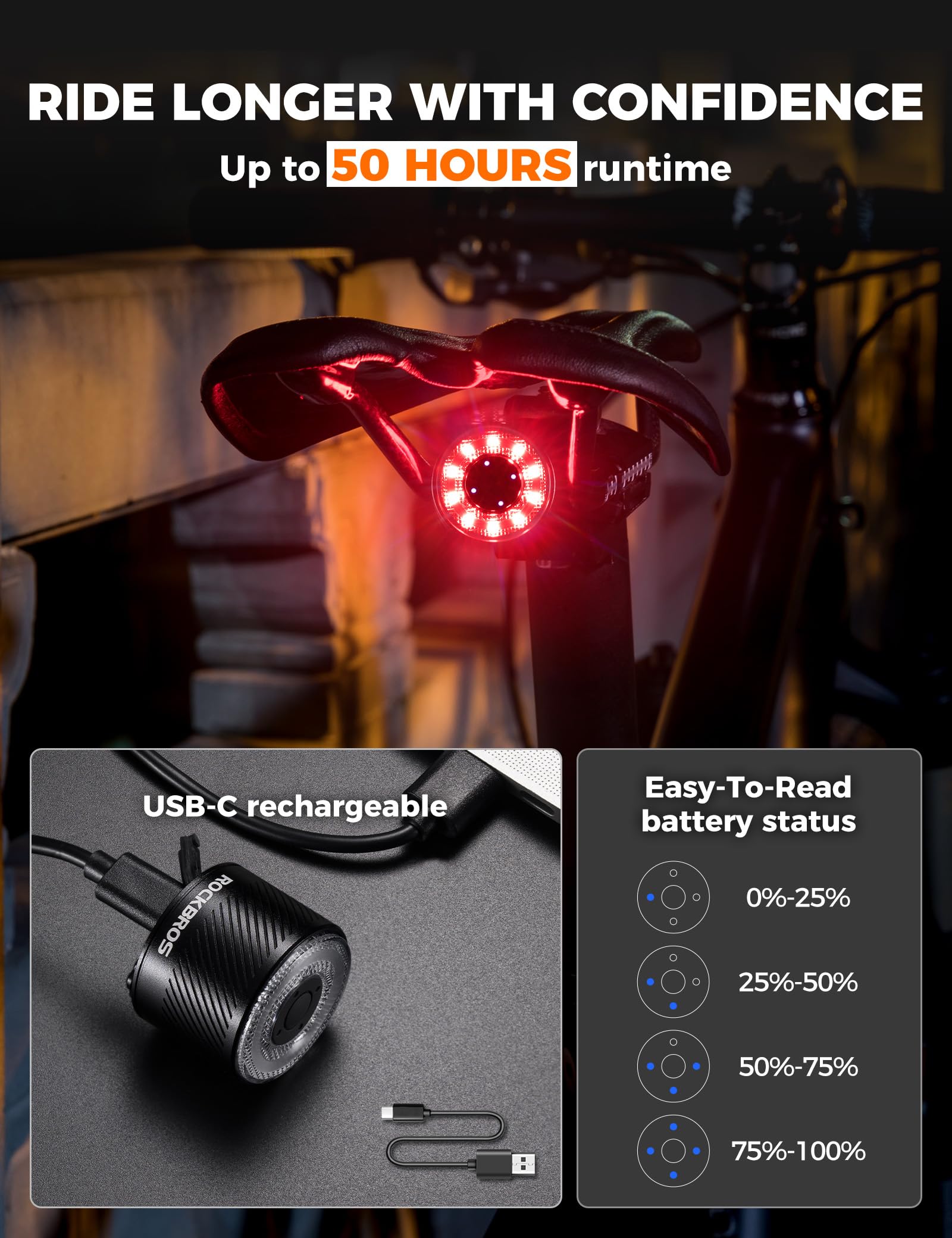 Smart rear bike light detail view