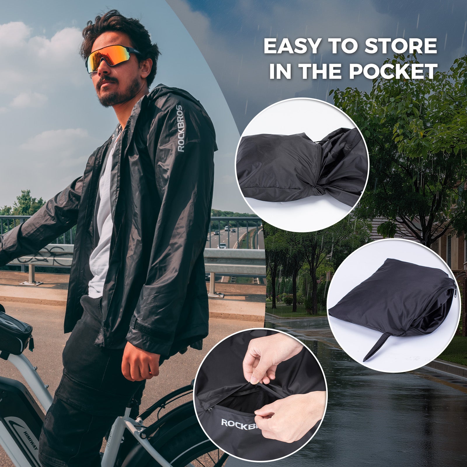 Reflective cycling rain jacket unisex windproof waterproof coat