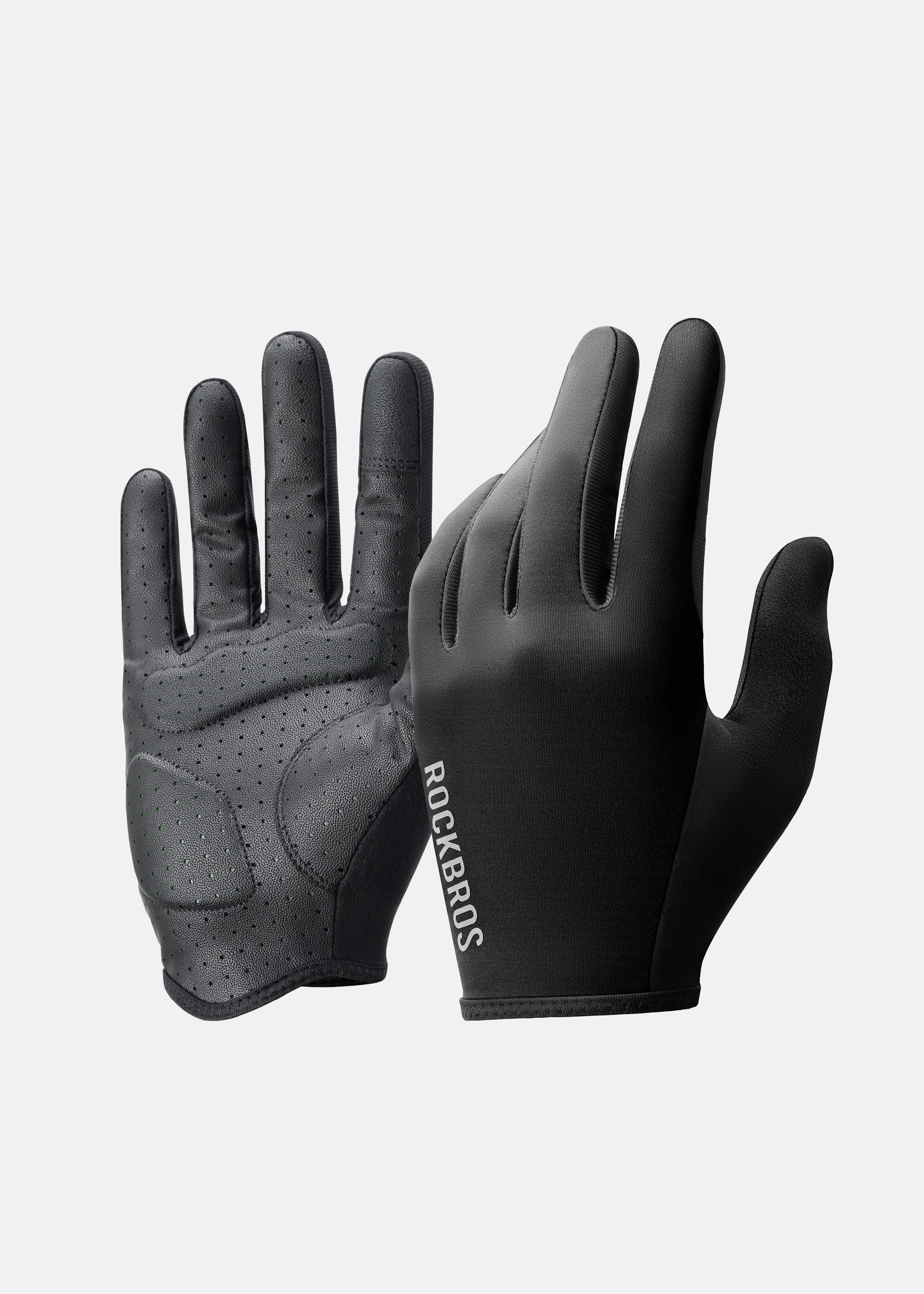 ROCKBROS Road-to-Sky Fine Sheepskin Full Finger Gloves #Color_Black