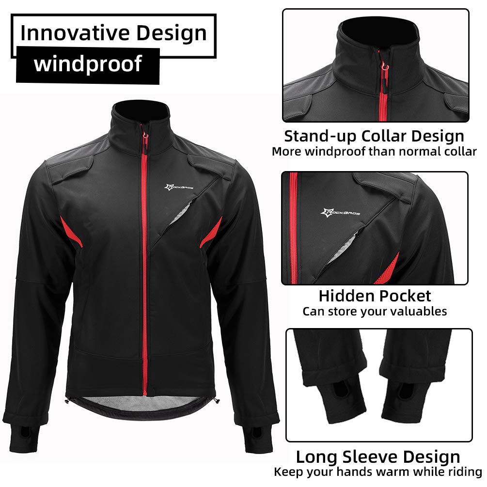 ROCKBROS Winter Cycling Jacket for Men Windproof Thermal Reflective