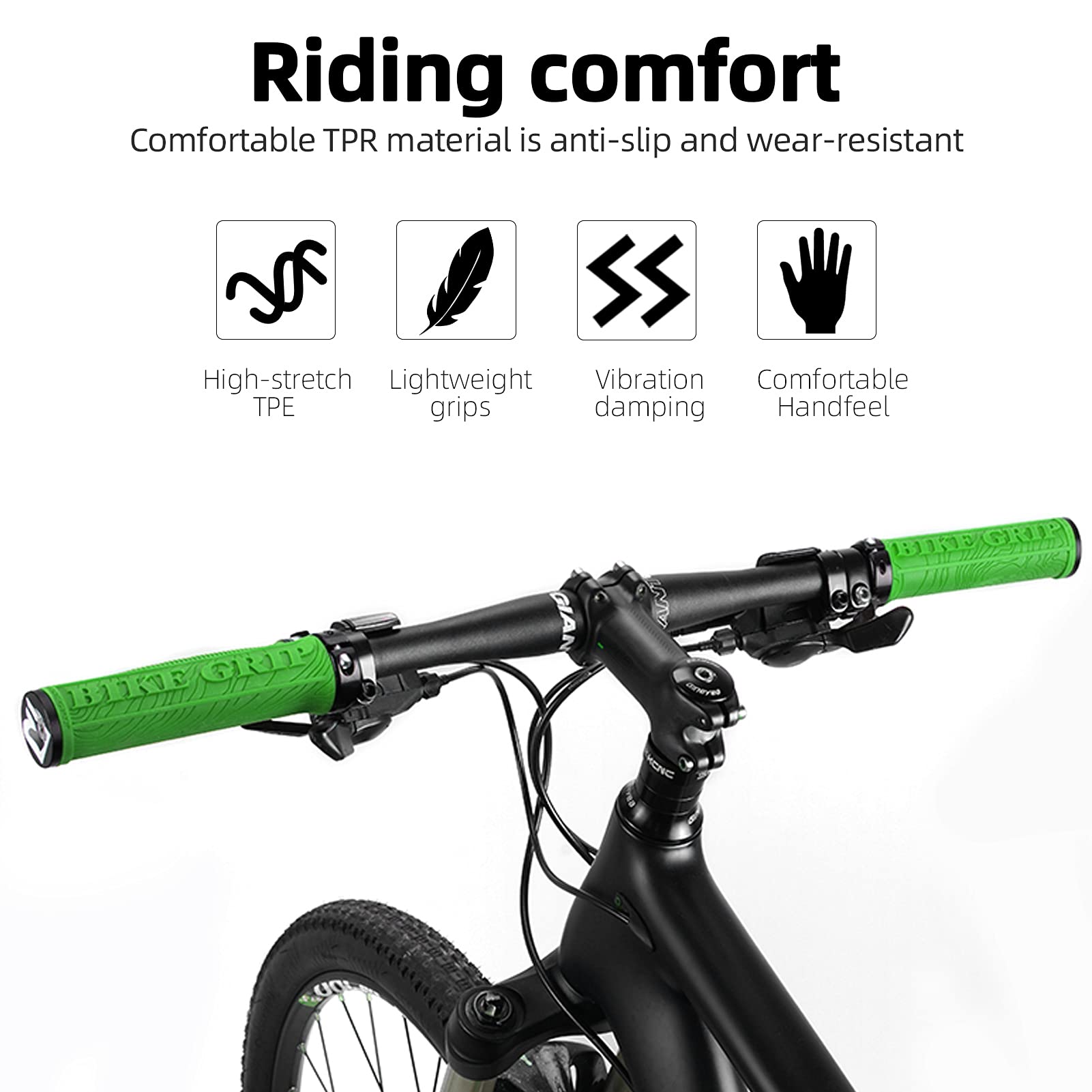 ROCKBROS Mountain Bike Handlebar Grips Double Lock-on Rubber Anti-slip #Color_Green