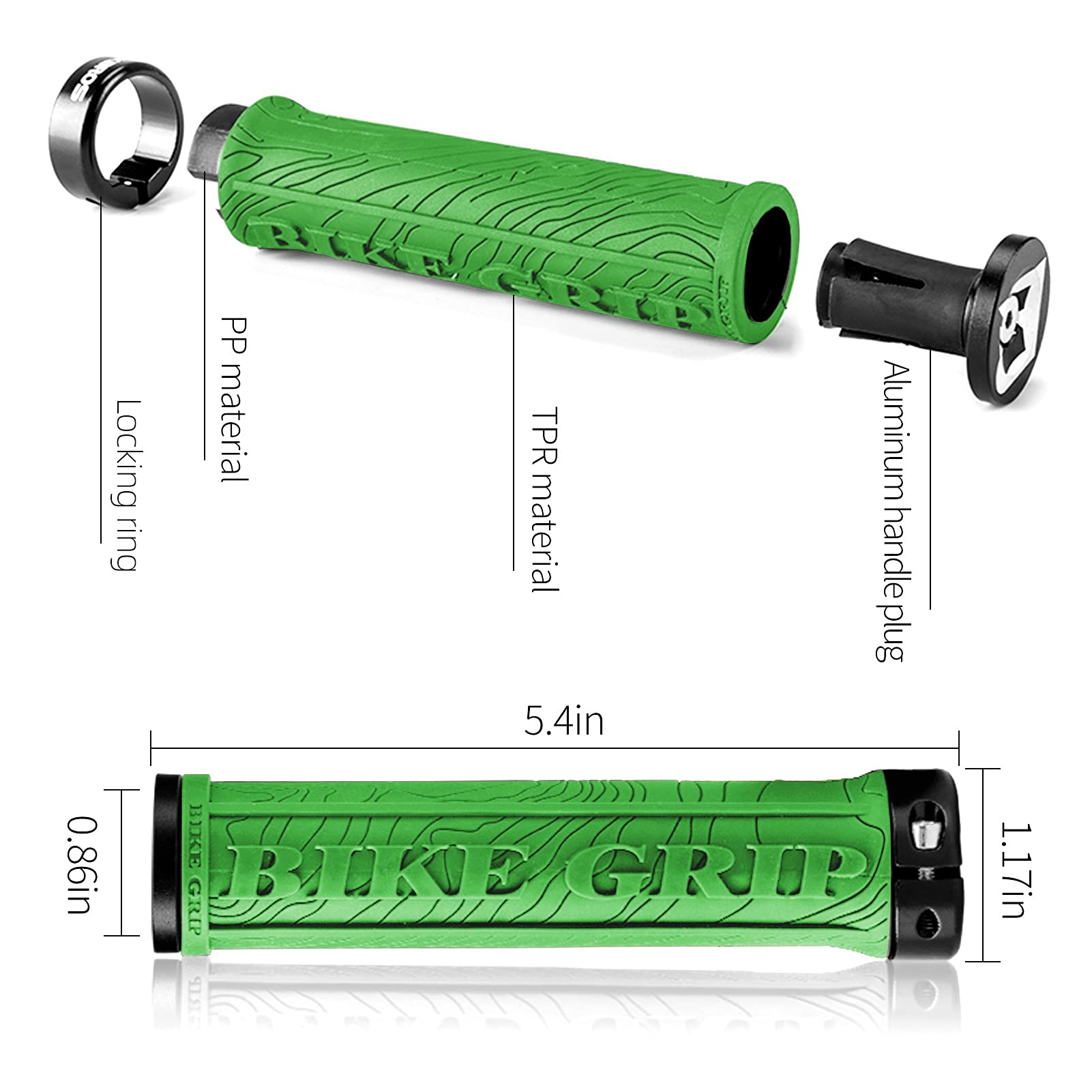 ROCKBROS Mountain Bike Handlebar Grips Double Lock-on Rubber Anti-slip #Color_Green