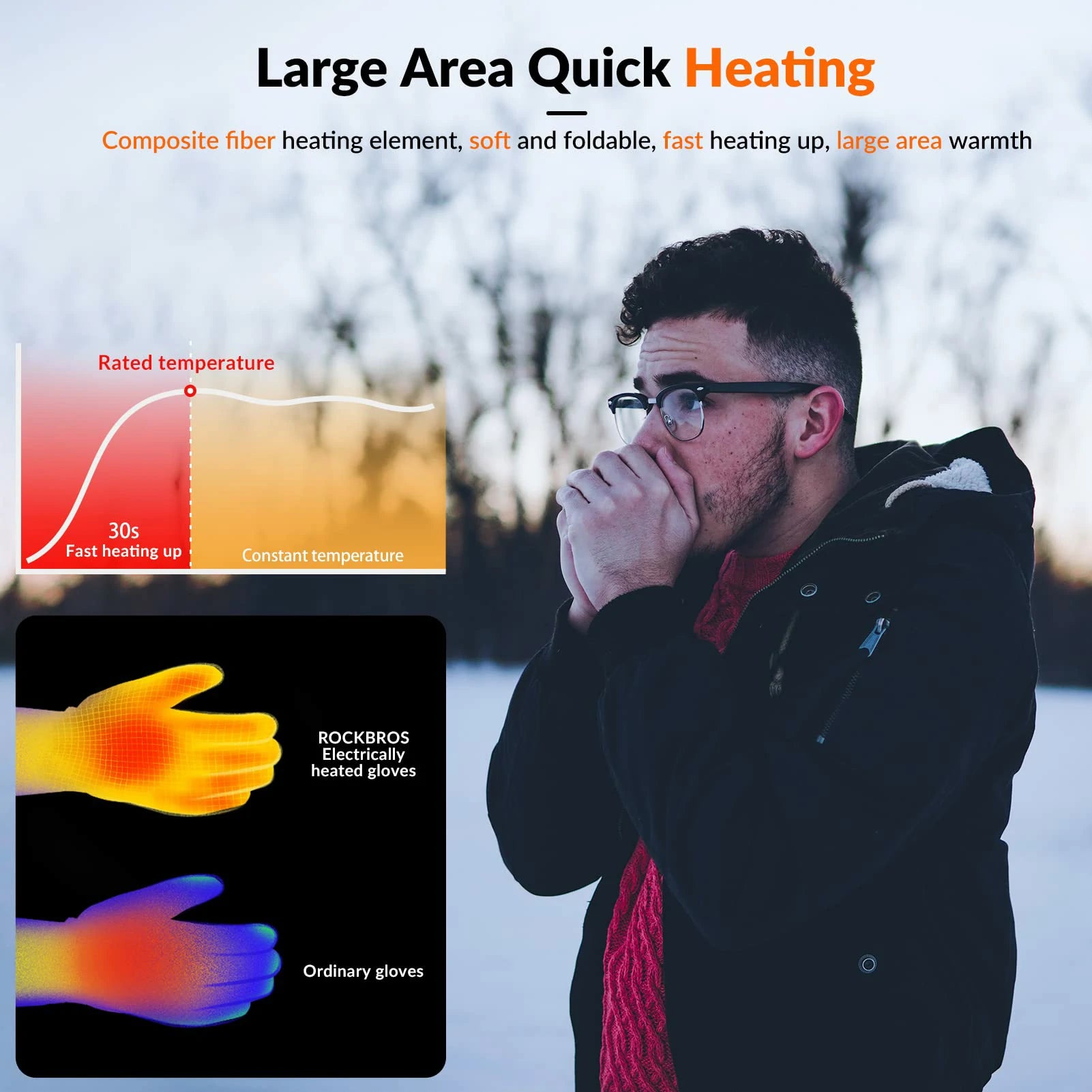 Composite fibre heating gloves for winter rides