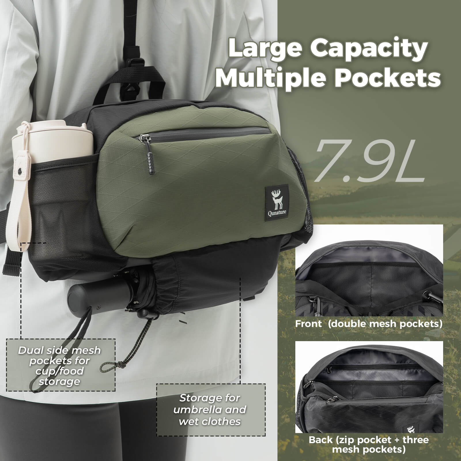 Qunature Bike Backpack/Travel Waist Bag 7.9L – Versatile Carry for Every Adventure!​