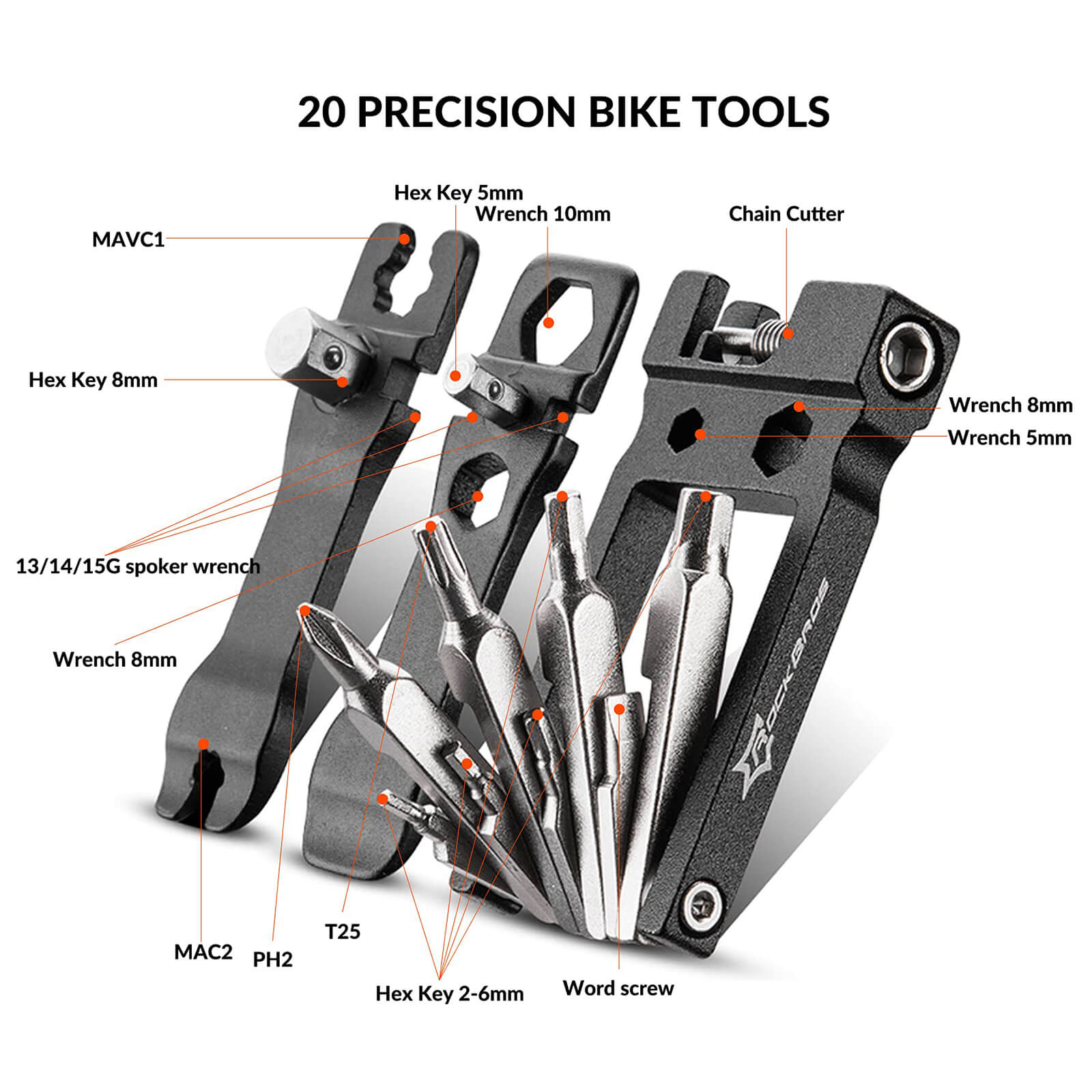 ROCKBROS 20-in-1 Bike Multi-Tool Foldable Stainless Steel Repair Set