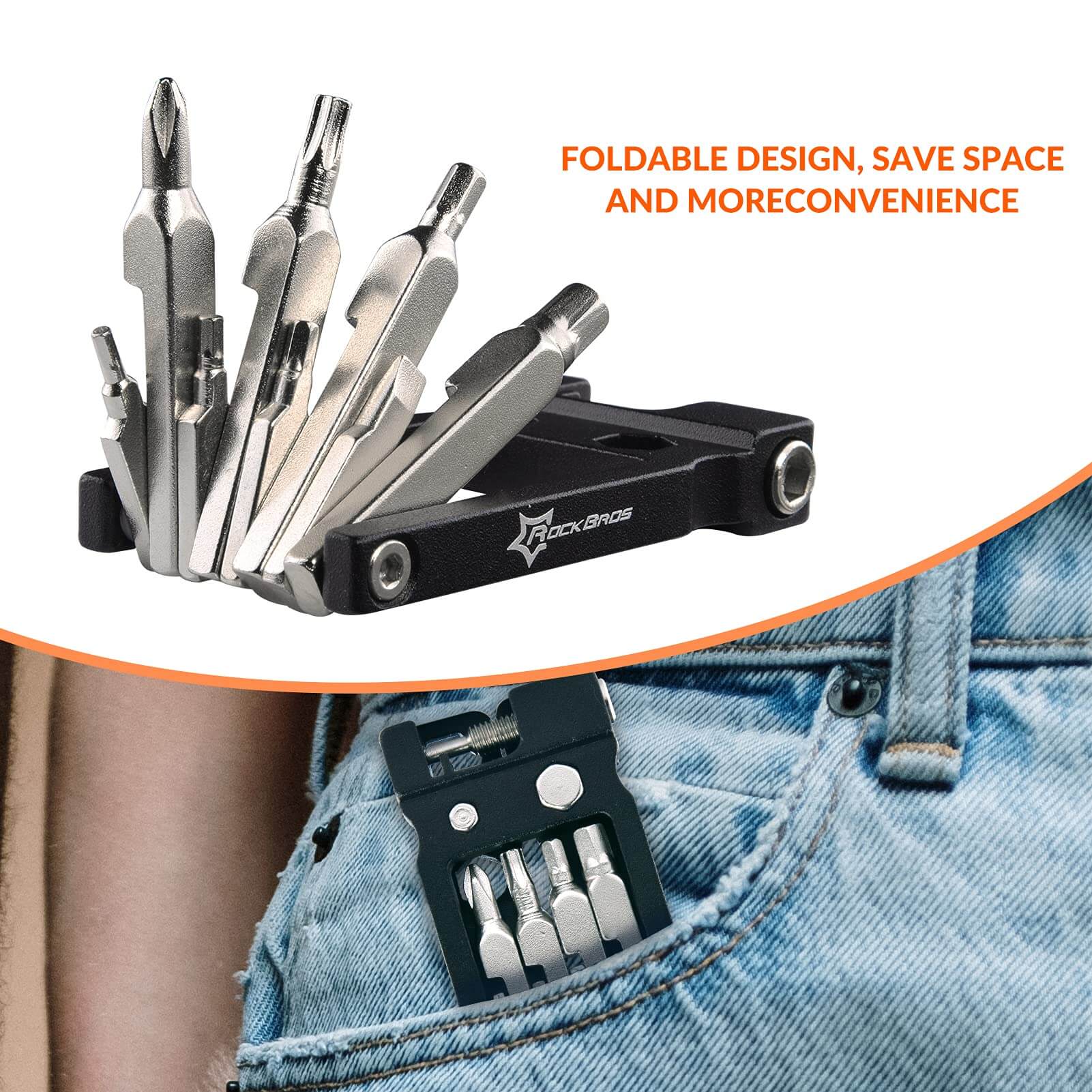 ROCKBROS 20-in-1 Bike Multi-Tool Foldable Stainless Steel Repair Set