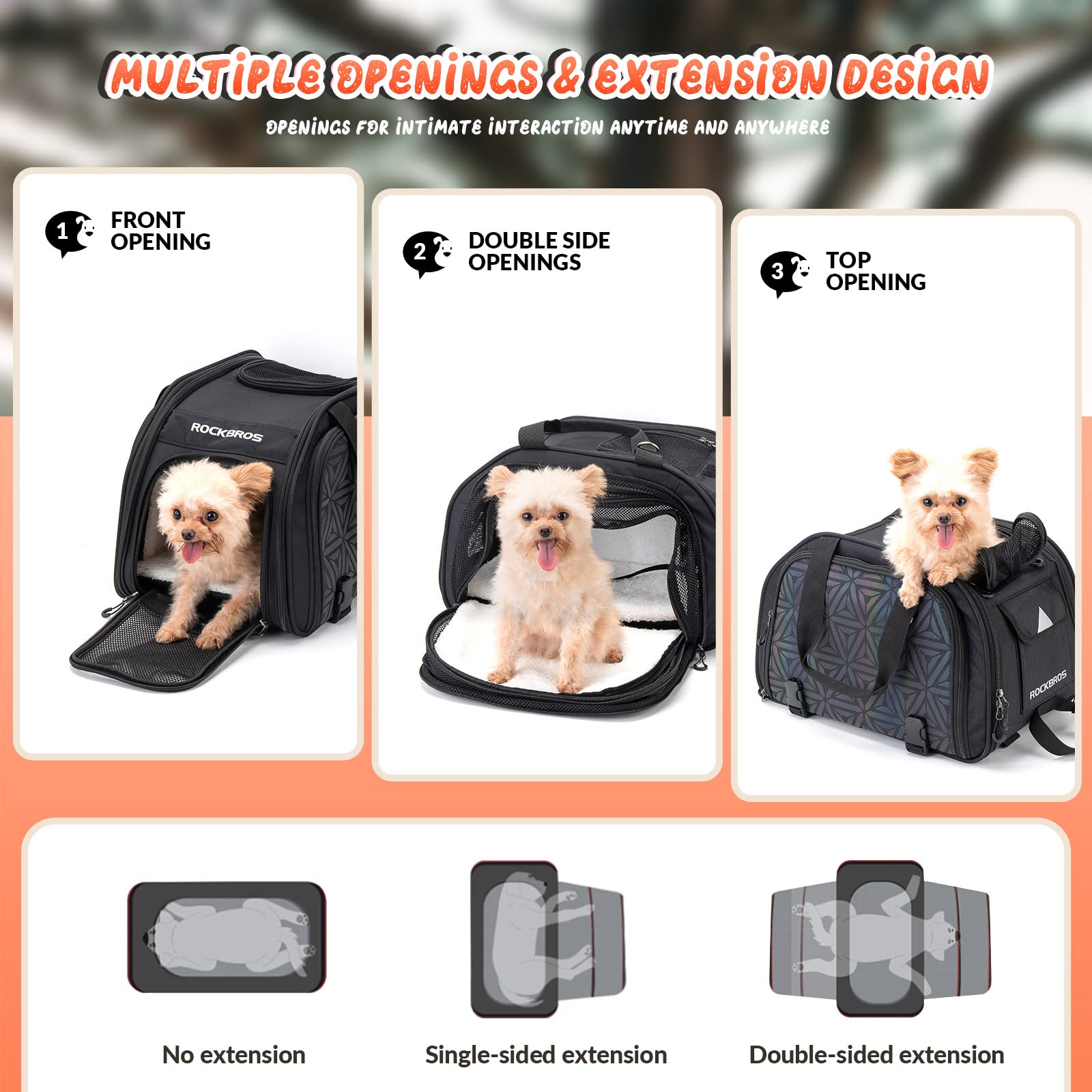 ROCKBROS 25L Foldable Pet Carrier Bag for Cats and Dogs Portable Breathable