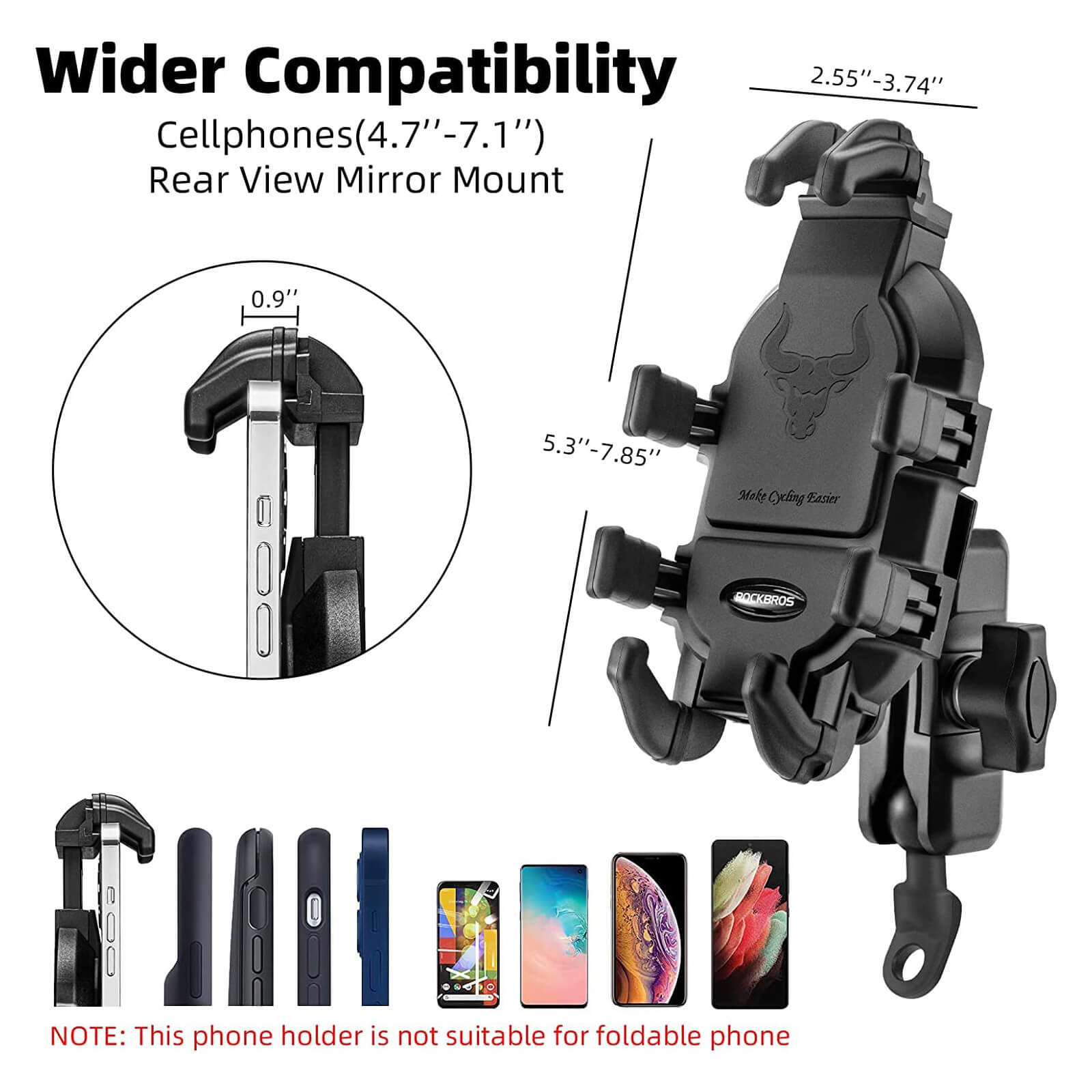 ROCKBROS 360° Rotatable Bike Phone Holder, Shockproof for 4.9-7.3 Phones