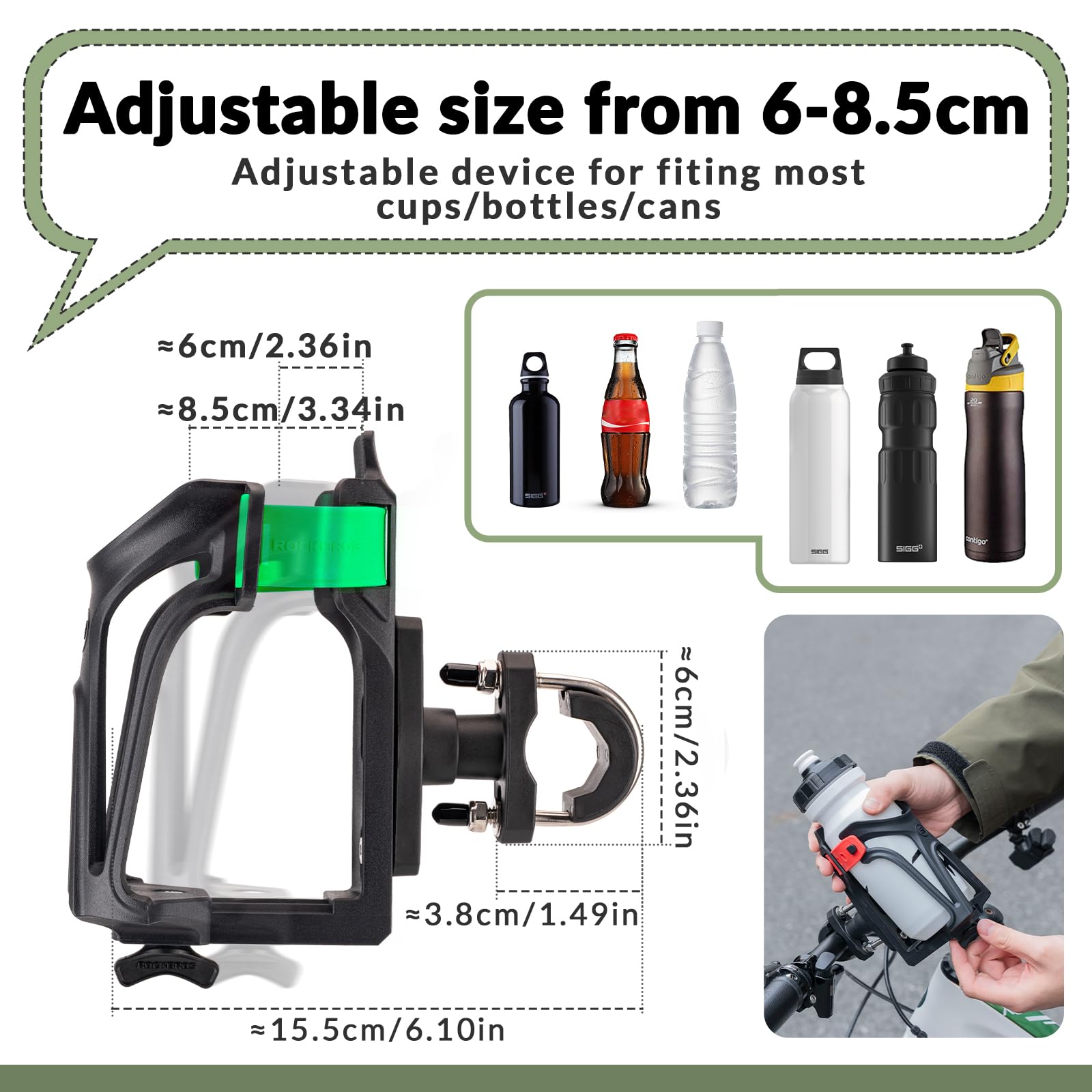 ROCKBROS 360° Rotation Bicycle Water Bottle Cage Lightweight & Strong #Color_Black Green