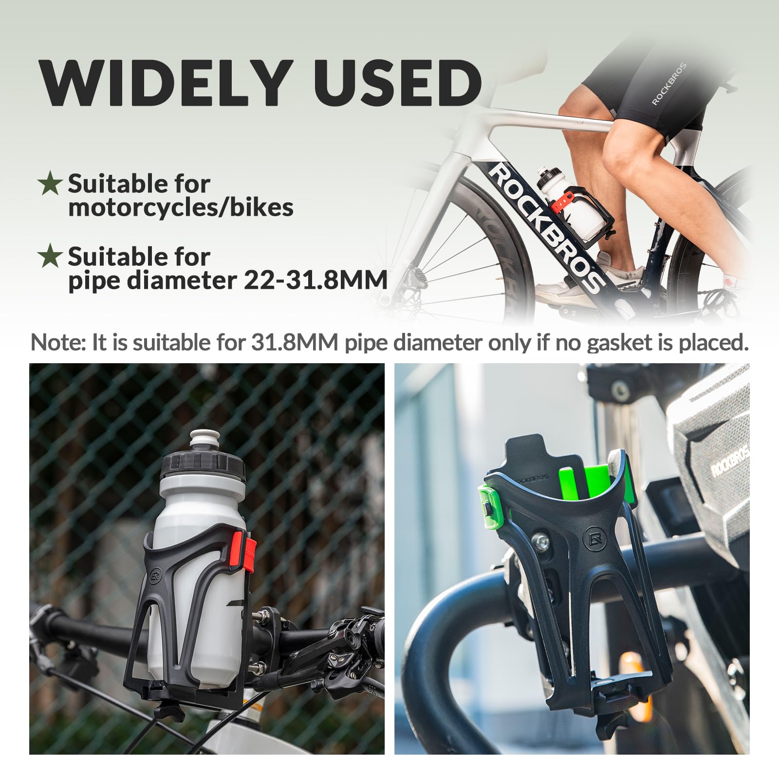 ROCKBROS 360° Rotation Bicycle Water Bottle Cage Lightweight & Strong #Color_Black Green