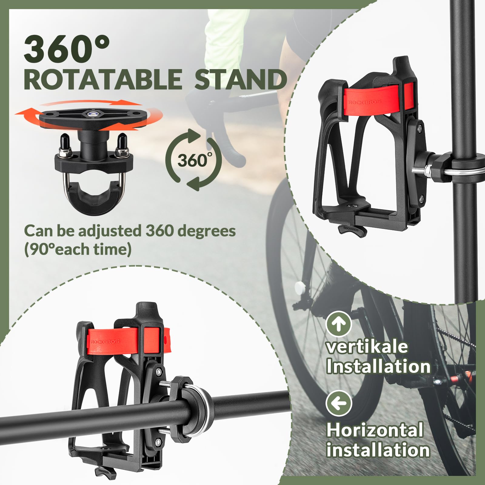 ROCKBROS 360° Rotation Bicycle Water Bottle Cage Lightweight & Strong #Color_Black Red