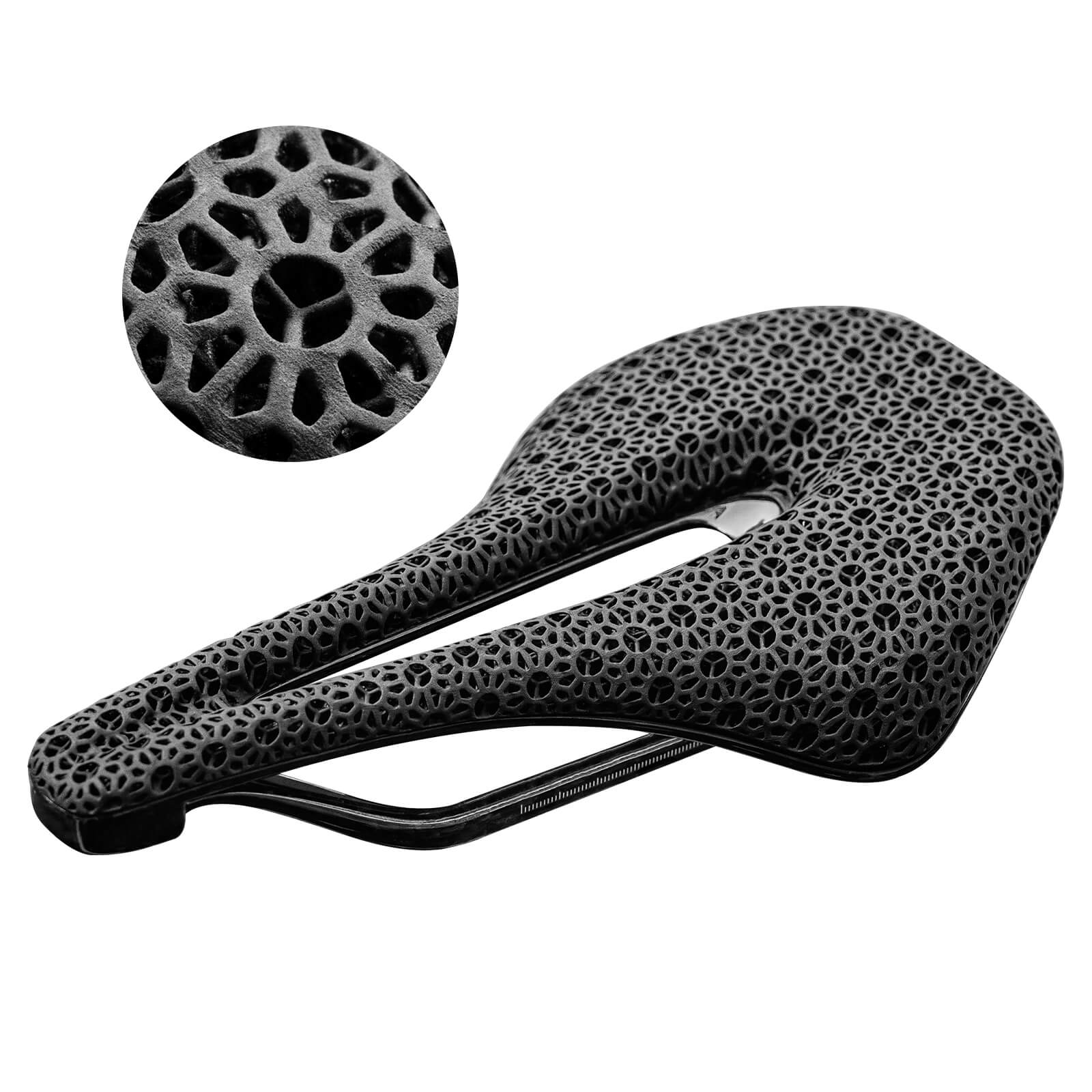 ROCKBROS 3D print carbon bicycle saddle, shock-absorbing, ultralight, breathable #Color_Black