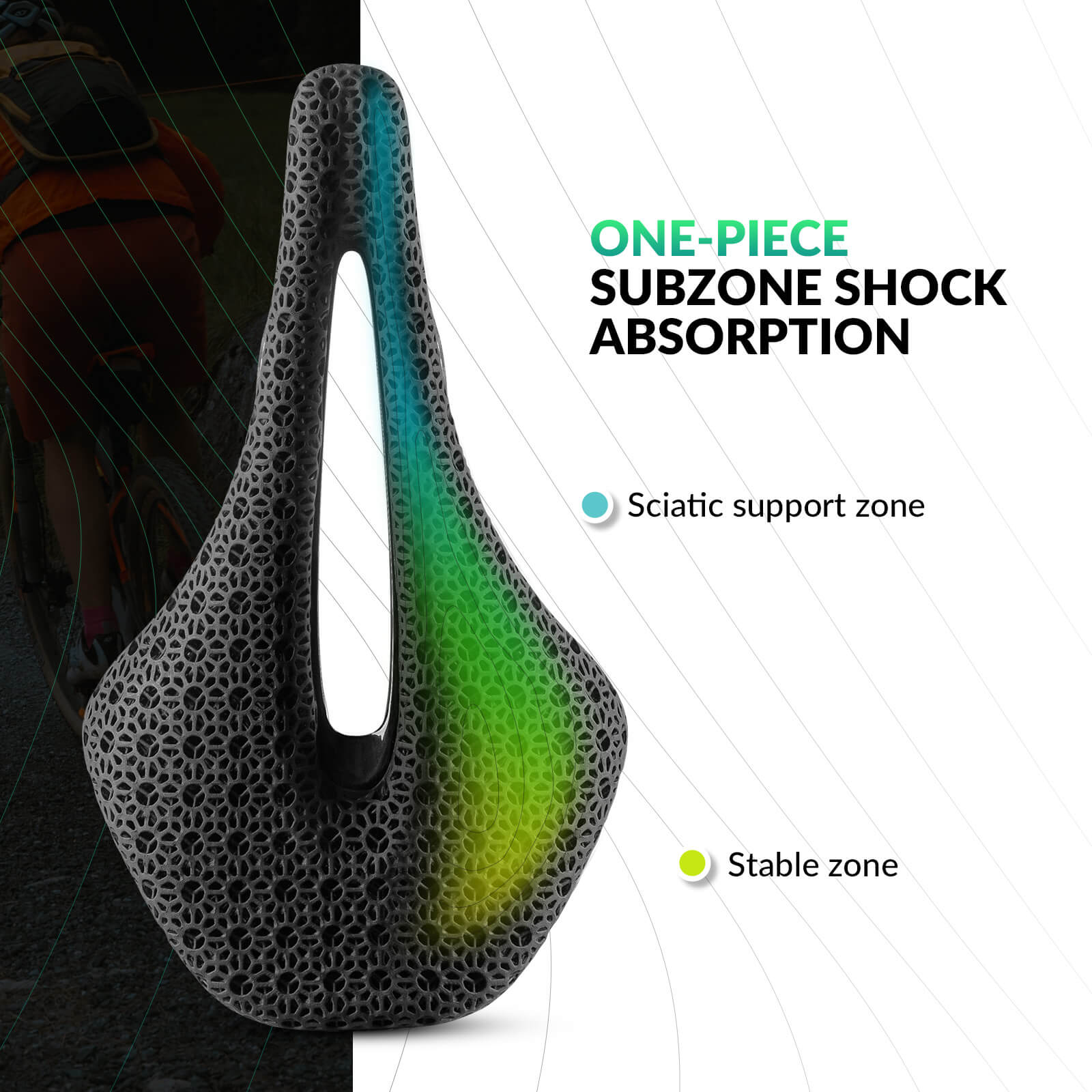 ROCKBROS 3D print carbon bicycle saddle, shock-absorbing, ultralight, breathable #Color_Black