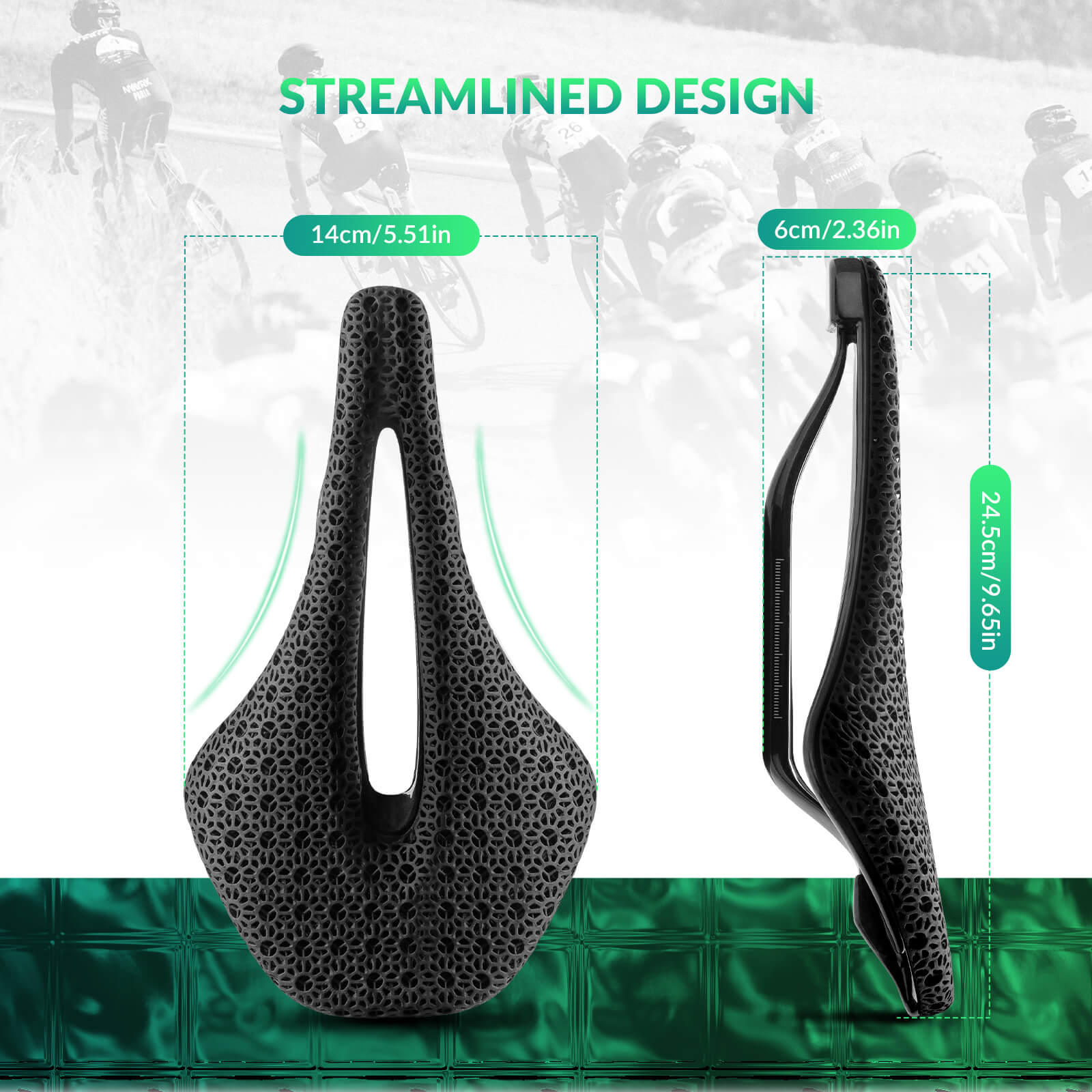 ROCKBROS 3D print carbon bicycle saddle, shock-absorbing, ultralight, breathable #Color_Black