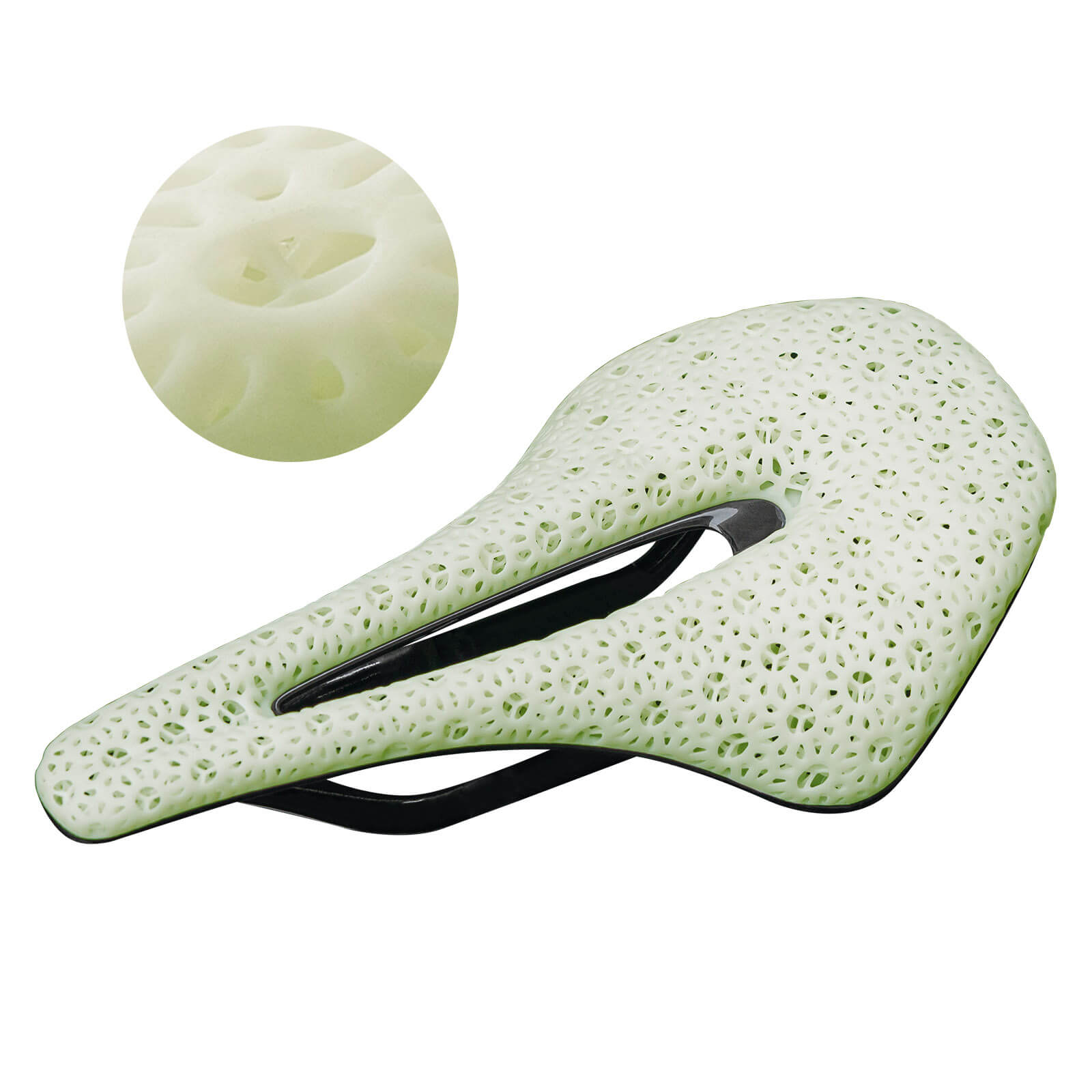 ROCKBROS 3D print carbon bicycle saddle, shock-absorbing, ultralight, breathable #Color_Green