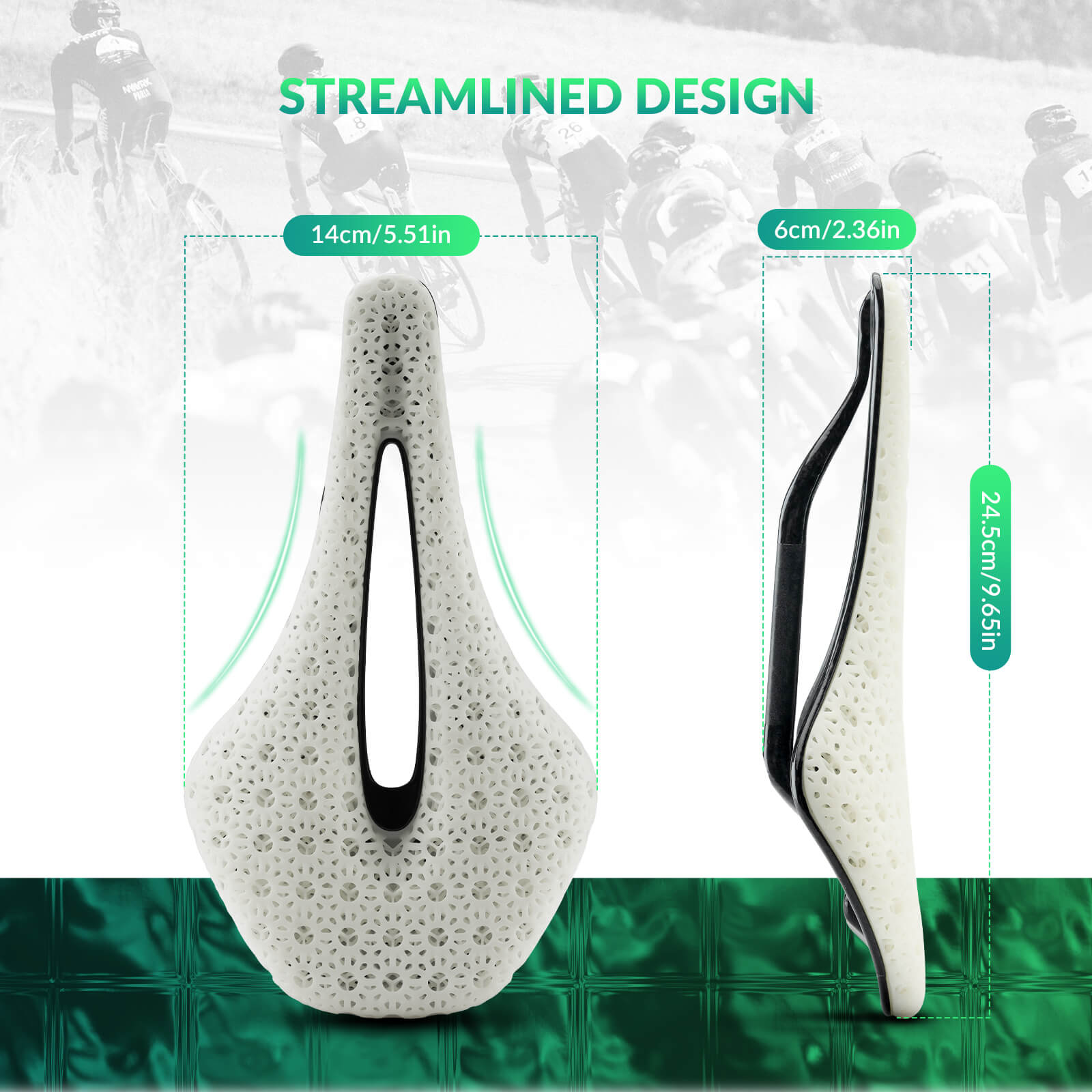 ROCKBROS 3D print carbon bicycle saddle, shock-absorbing, ultralight, breathable #Color_White