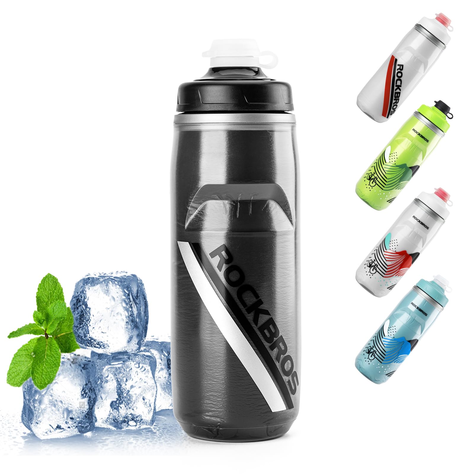 ROCKBROS 620ml Leakproof Insulated Sports Water Bottle for Bikes Outdoor #Color_Midnight Black