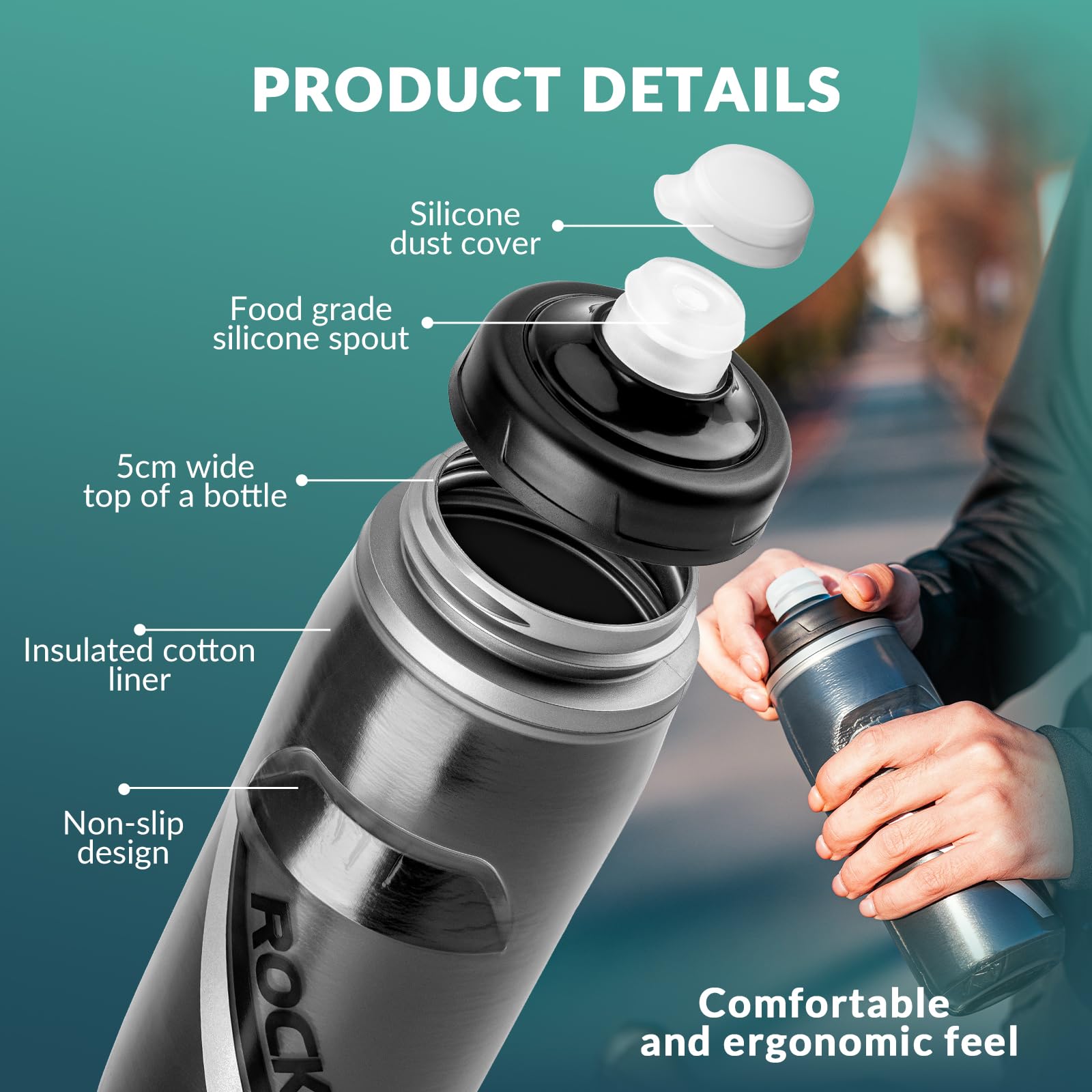 ROCKBROS 620ml Leakproof Insulated Sports Water Bottle for Bikes Outdoor