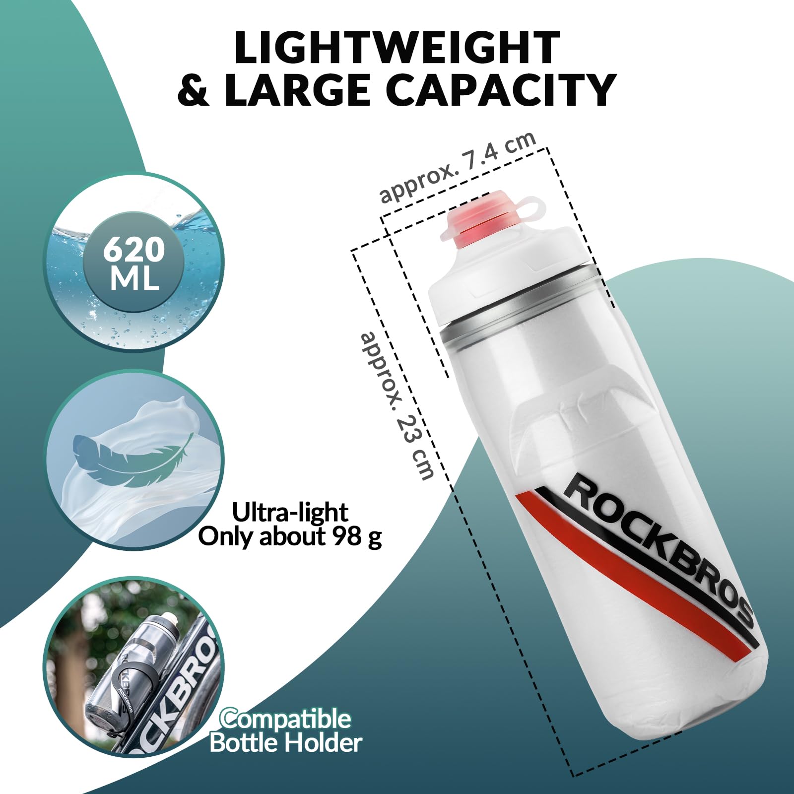 ROCKBROS 620ml Leakproof Insulated Sports Water Bottle for Bikes Outdoor #Color_Foggy White