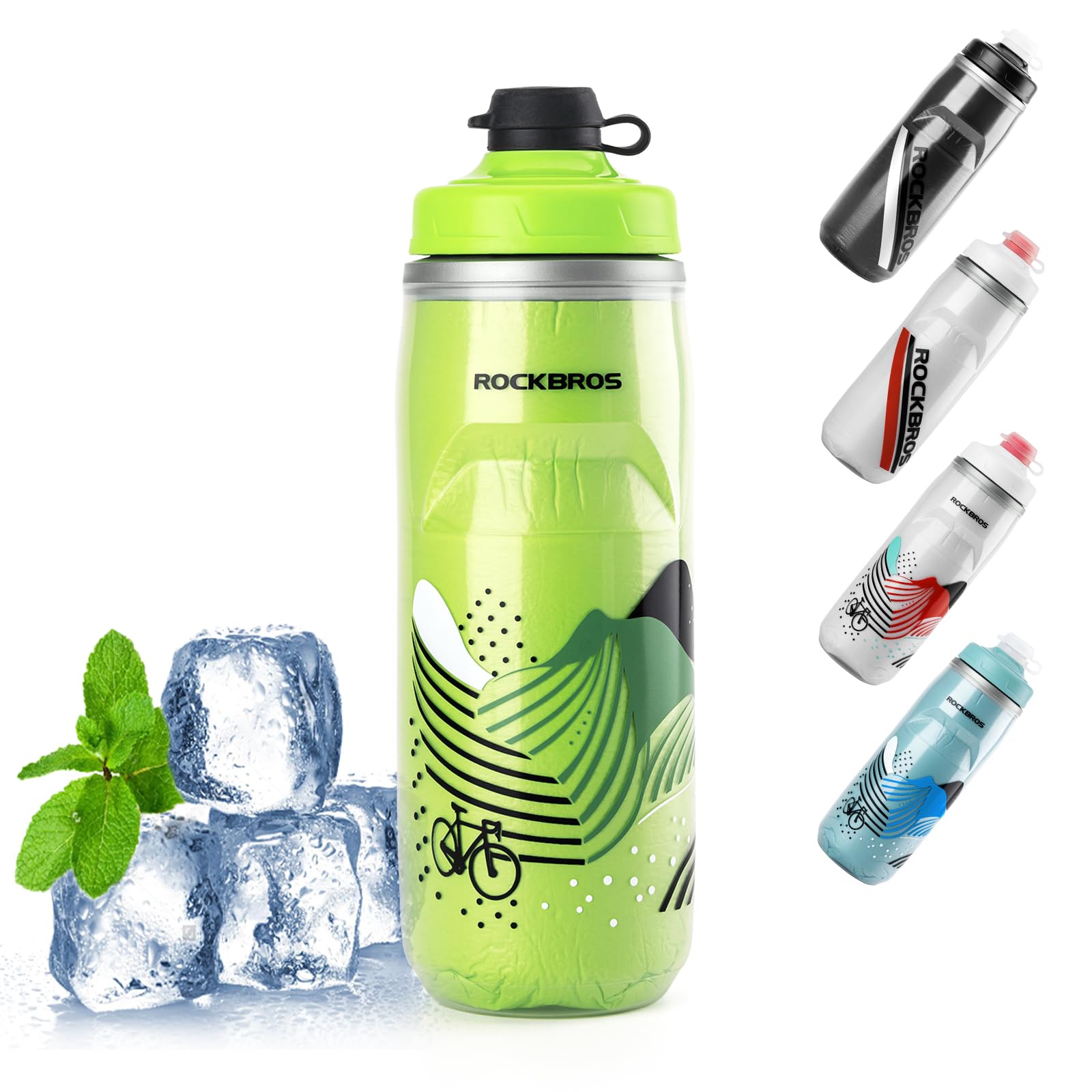 ROCKBROS 620ml Leakproof Insulated Sports Water Bottle for Bikes Outdoor #Color_Vivid Lime Green