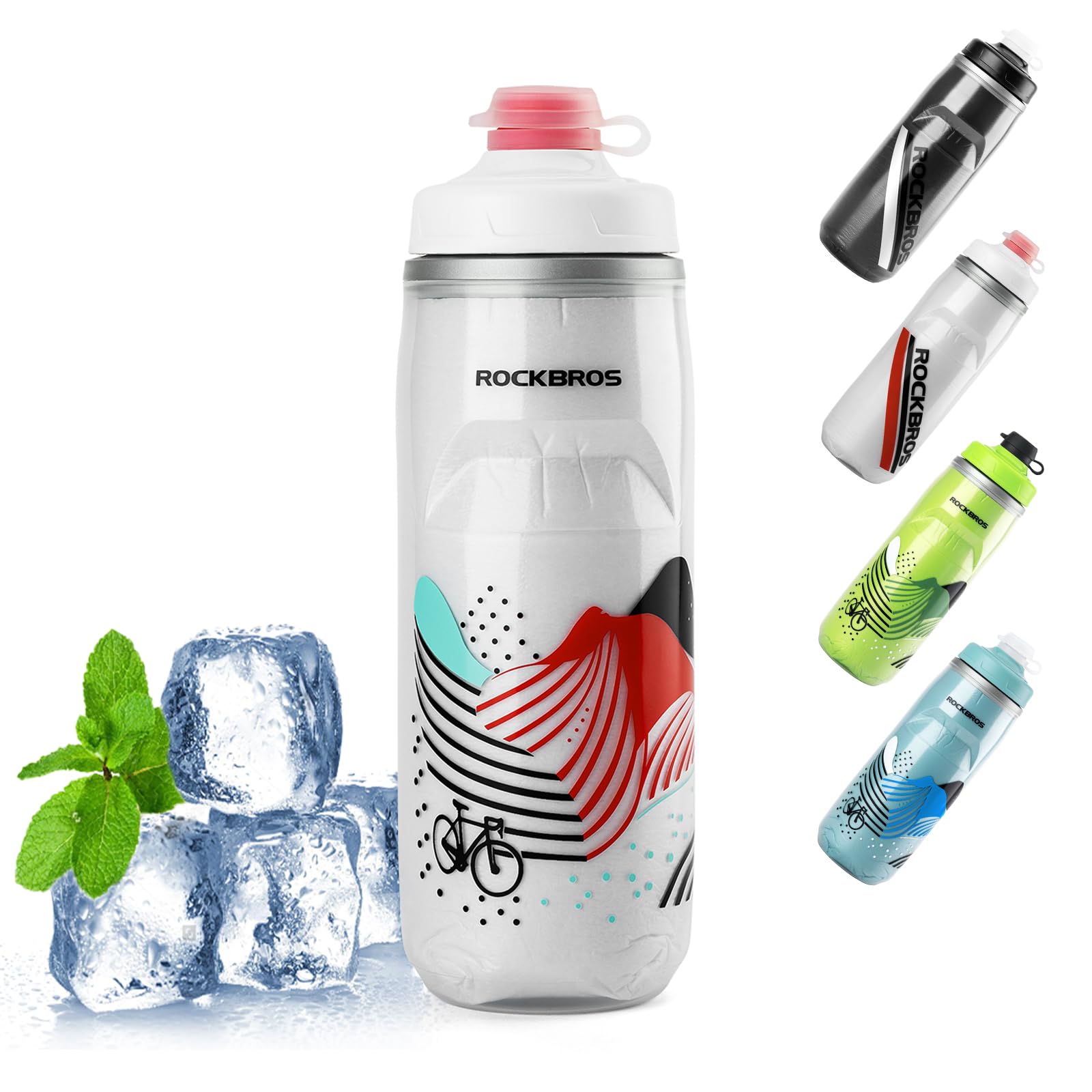 ROCKBROS 620ml Leakproof Insulated Sports Water Bottle for Bikes Outdoor #Color_Soft Gray White 