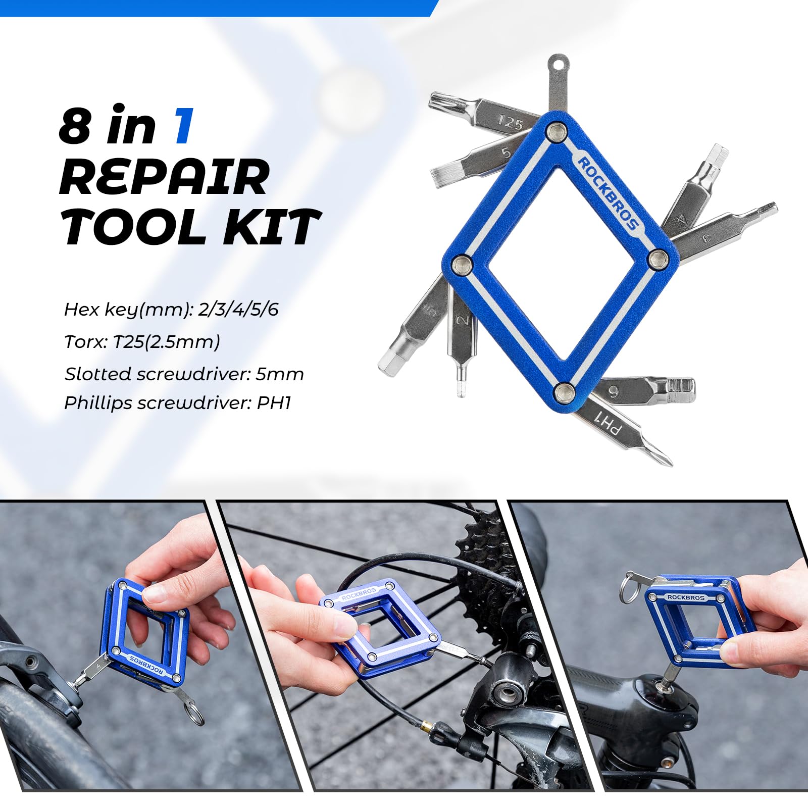 ROCKBROS 8 in 1 Mini Multi-Tools Set Foldable Repair Tool Kit