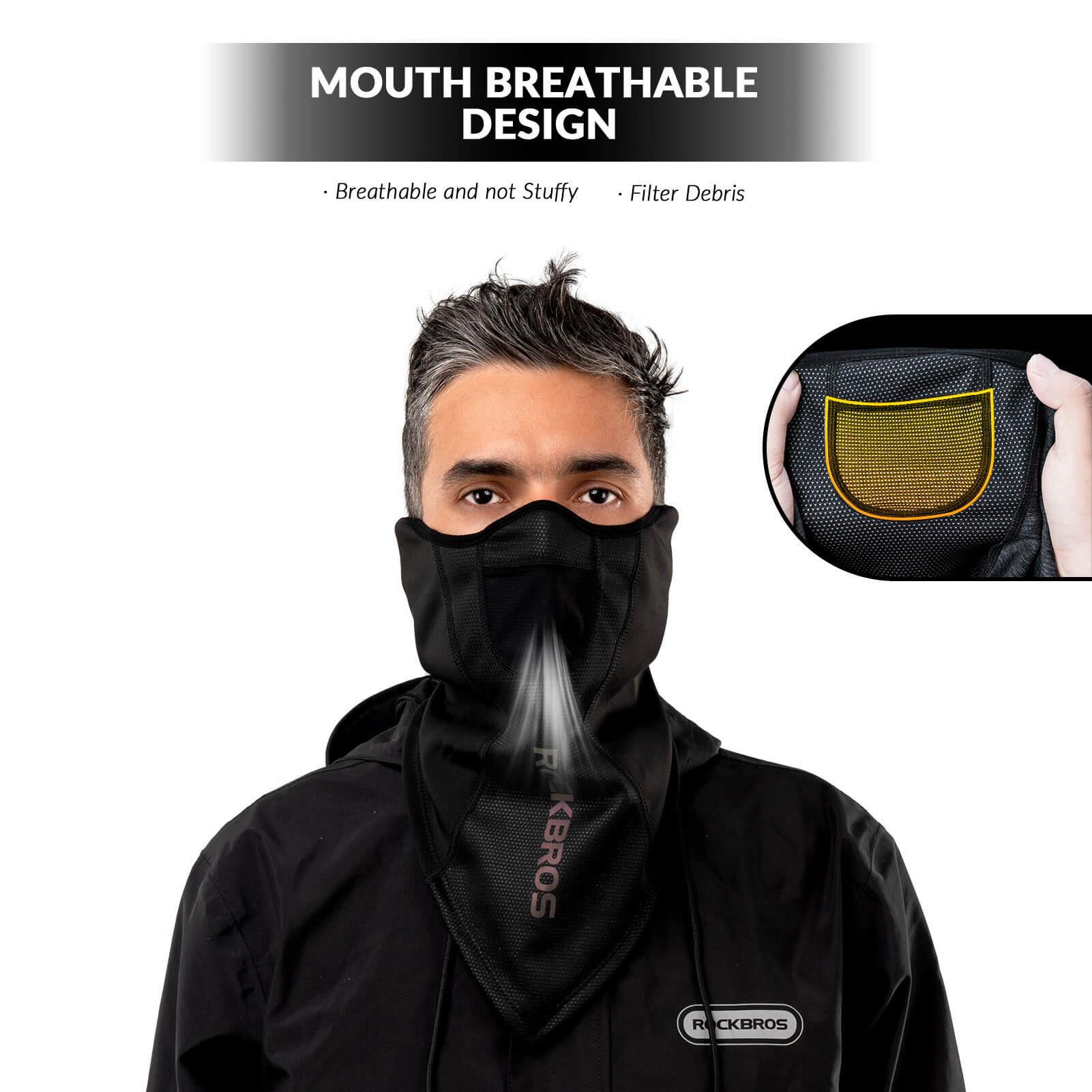 ROCKBROS breathable balaclava half-face mask, ideal for outdoor sports and cycling #Color_Black