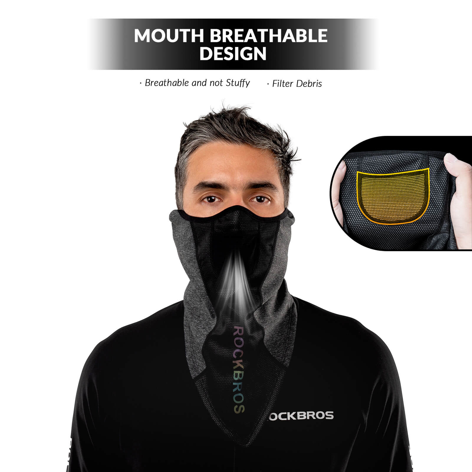 ROCKBROS breathable balaclava half-face mask, ideal for outdoor sports and cycling #Color_Gray