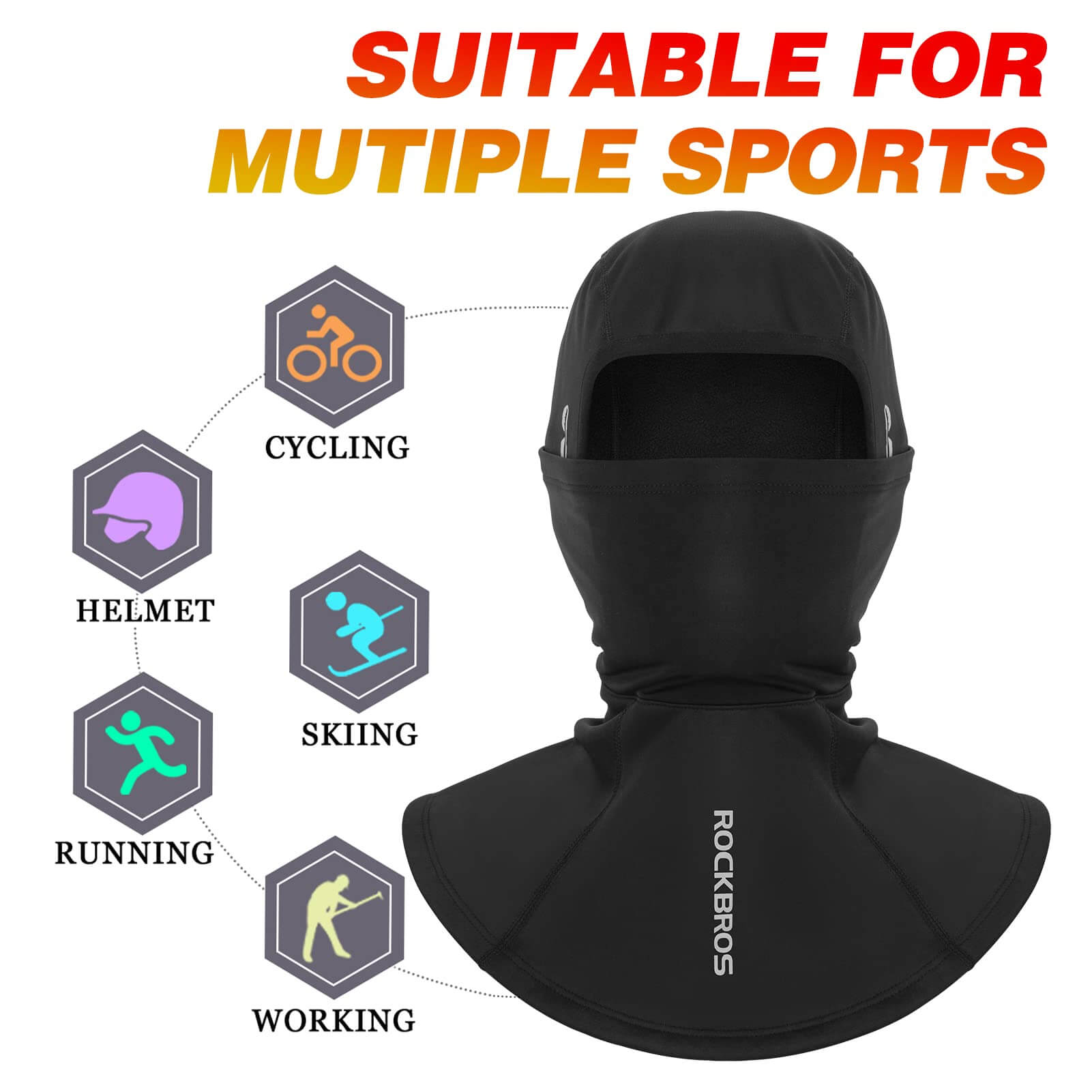 ROCKBROS windproof balaclava neck warmer with glasses holes, ideal for cold weather and cycling