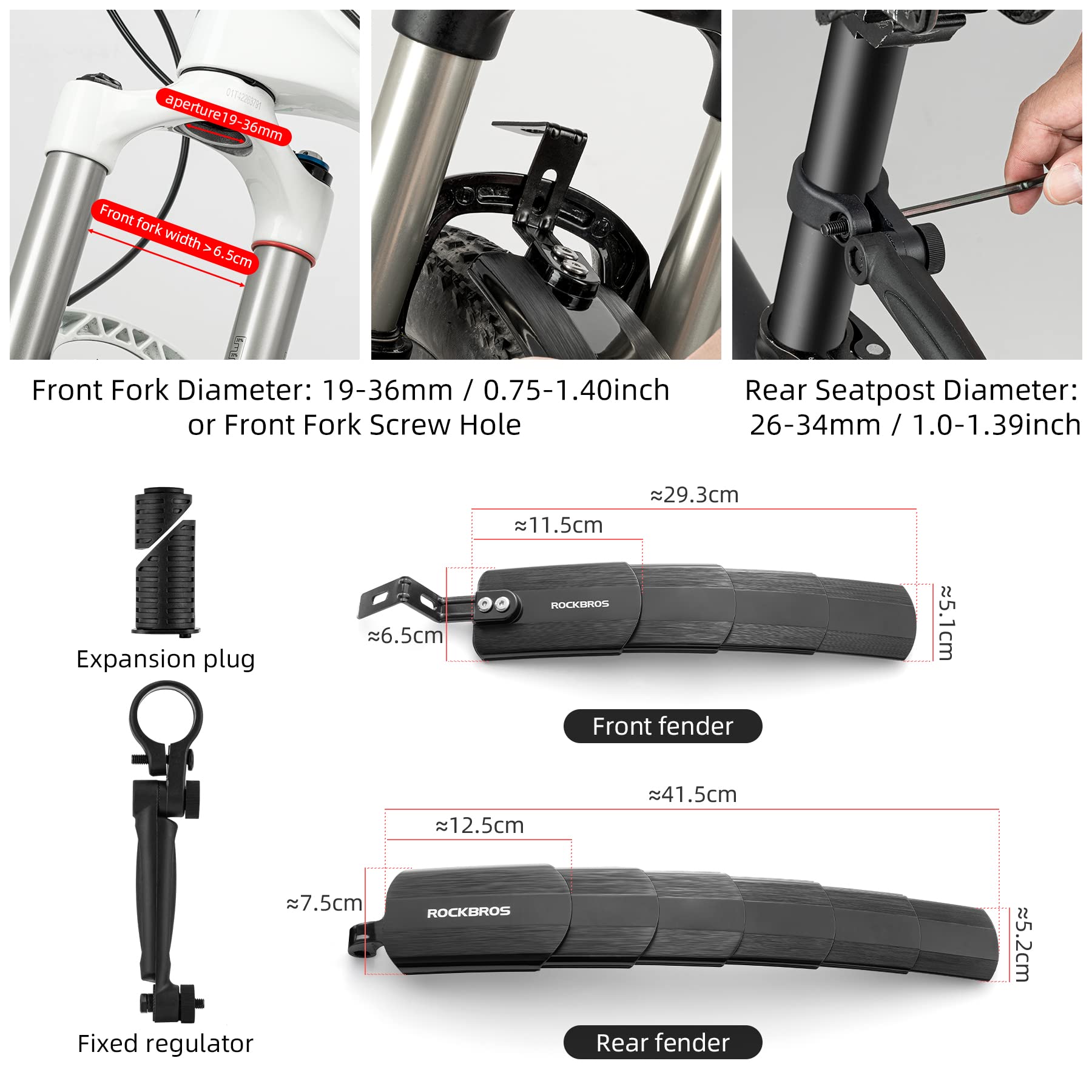 ROCKBROS Bicycle Fenders Adjustable and Retractable Bicycle Mudguard Set