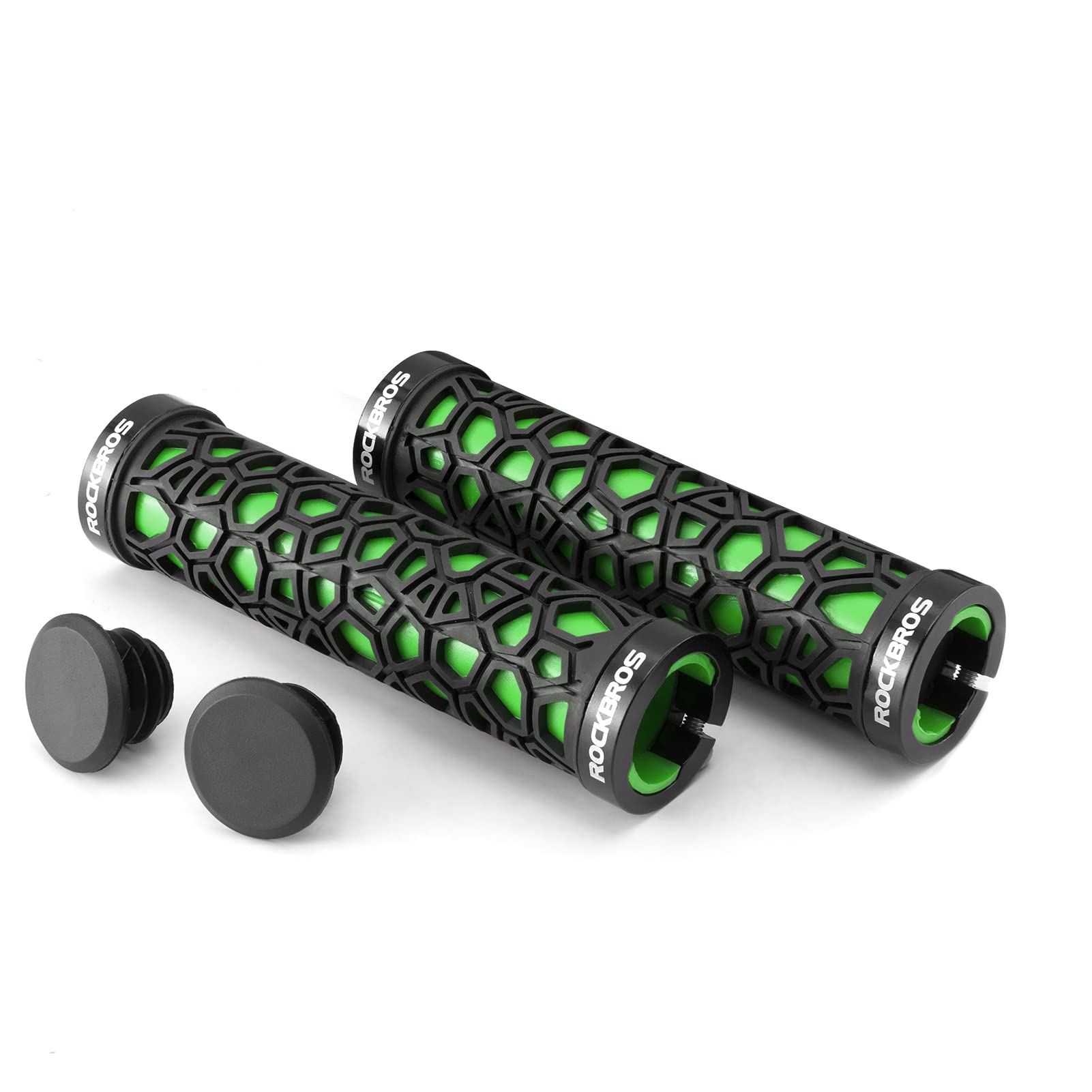 ROCKBROS Bicycle Handlebar Grips Aluminum Alloy Double Lock-on Bike Grips #Color_Green