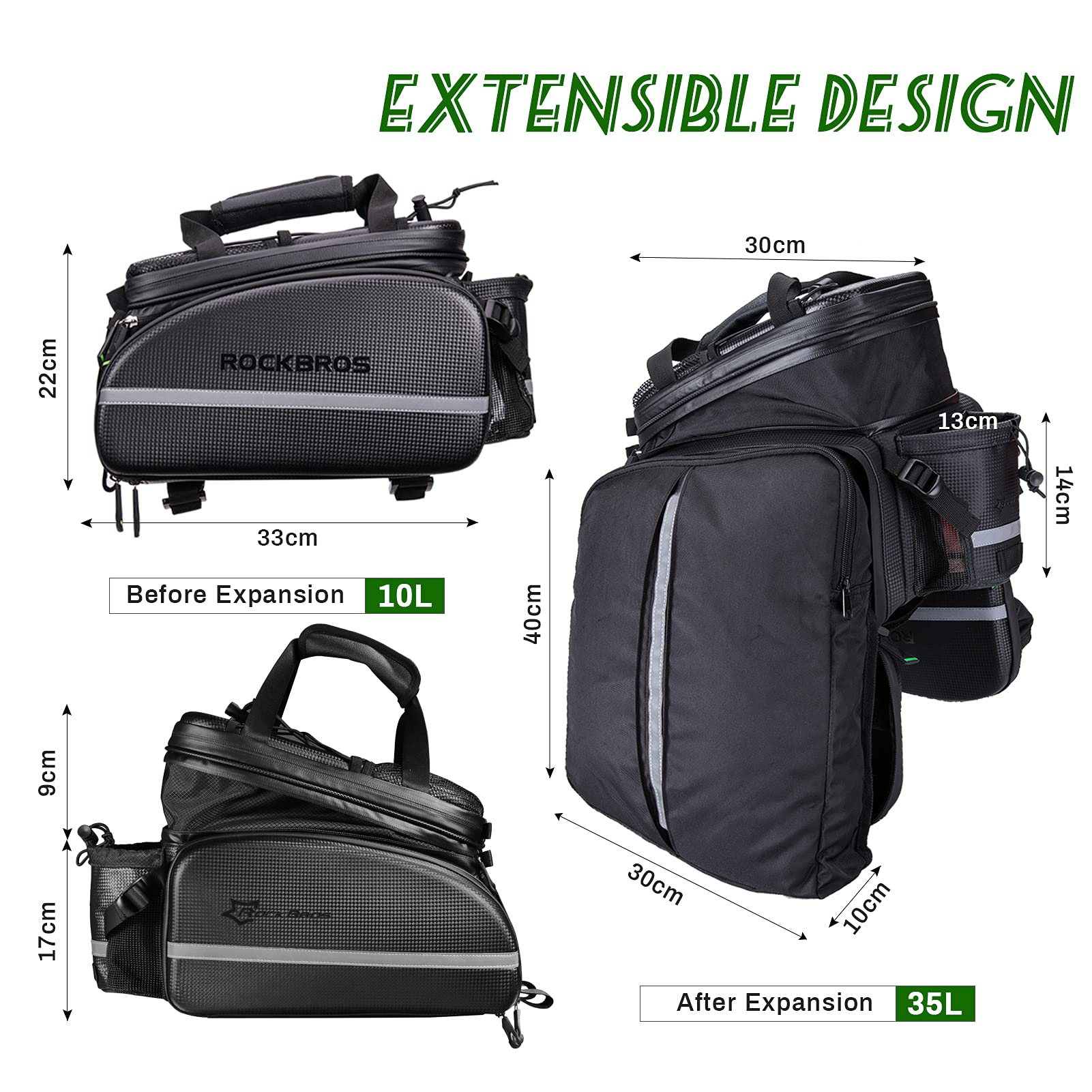 ROCKBROS Bicycle Pannier Bag Waterproof Carbon Texture Rear Rack Bag