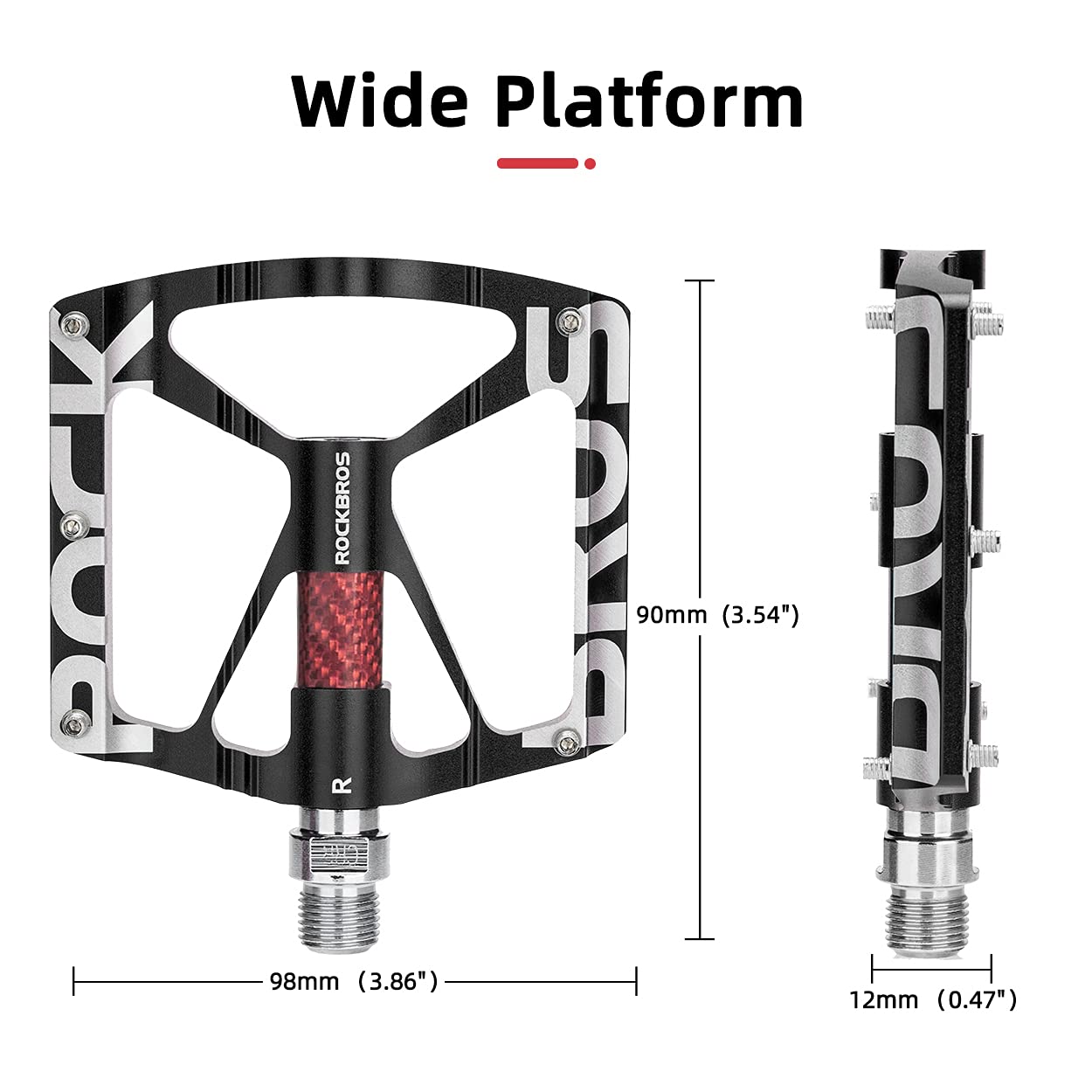 ROCKBROS Bicycle Pedals 9/16 Mountain Bike Pedals Aluminium (Pair) #Color_Black