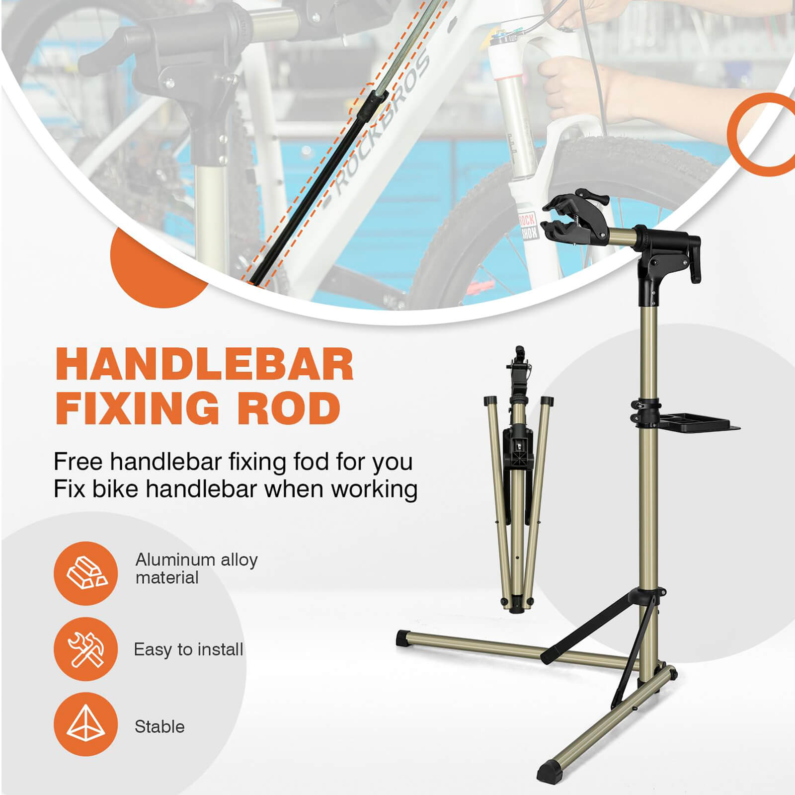 ROCKBROS Bicycle Repair Stand, Adjustable Holder for MTB, E-Bike & Racing Bikes