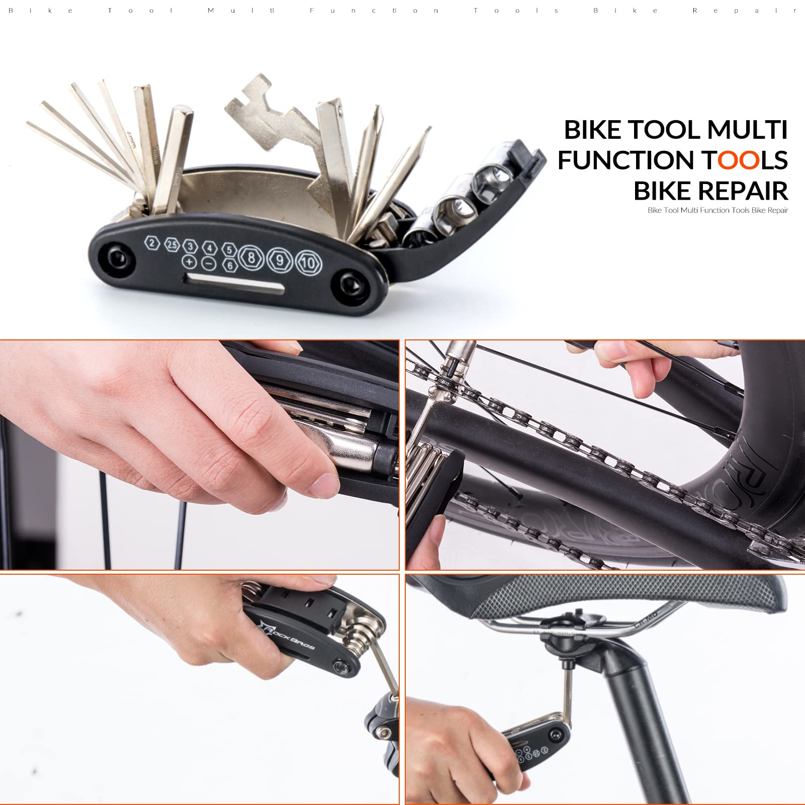 ROCKBROS Bicycle Repair Tool Bike Pocket Multi Function Folding Tool 16 in 1 Black