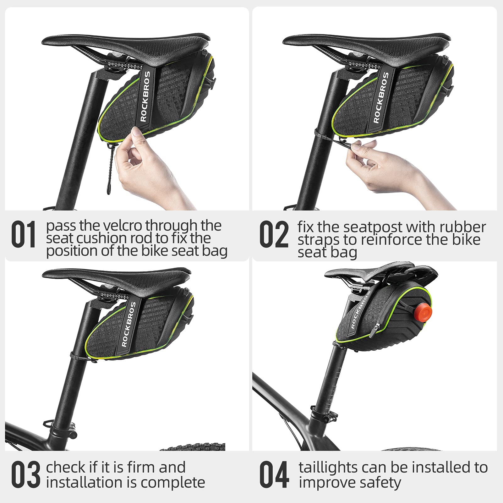 ROCKBROS Bicycle Saddle Bag Under Seat 3D Shell Cycling Seat Pack #Size_Green Black