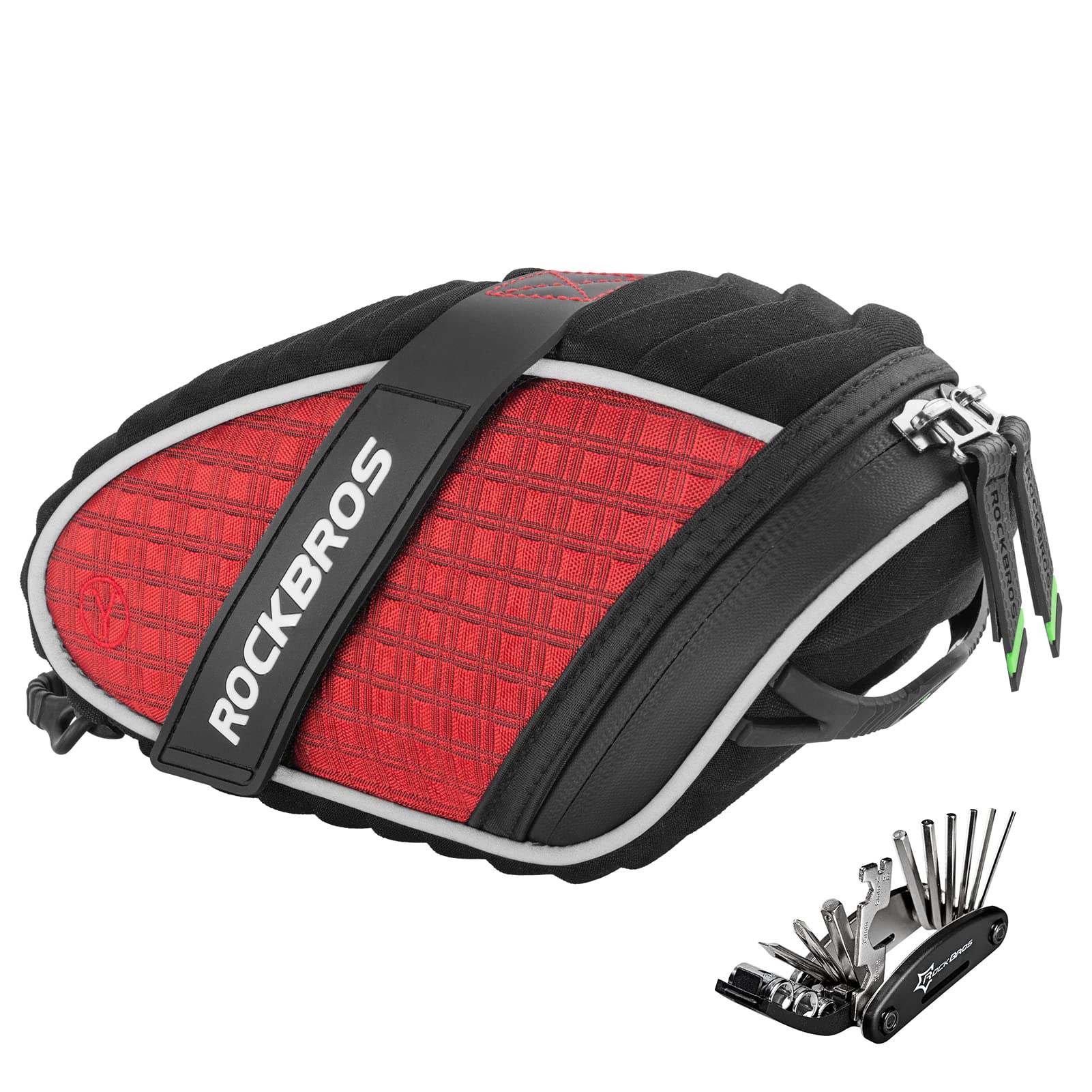 ROCKBROS Bicycle Saddle Bag Under Seat 3D Shell Cycling Seat Pack #Size_Red+tool