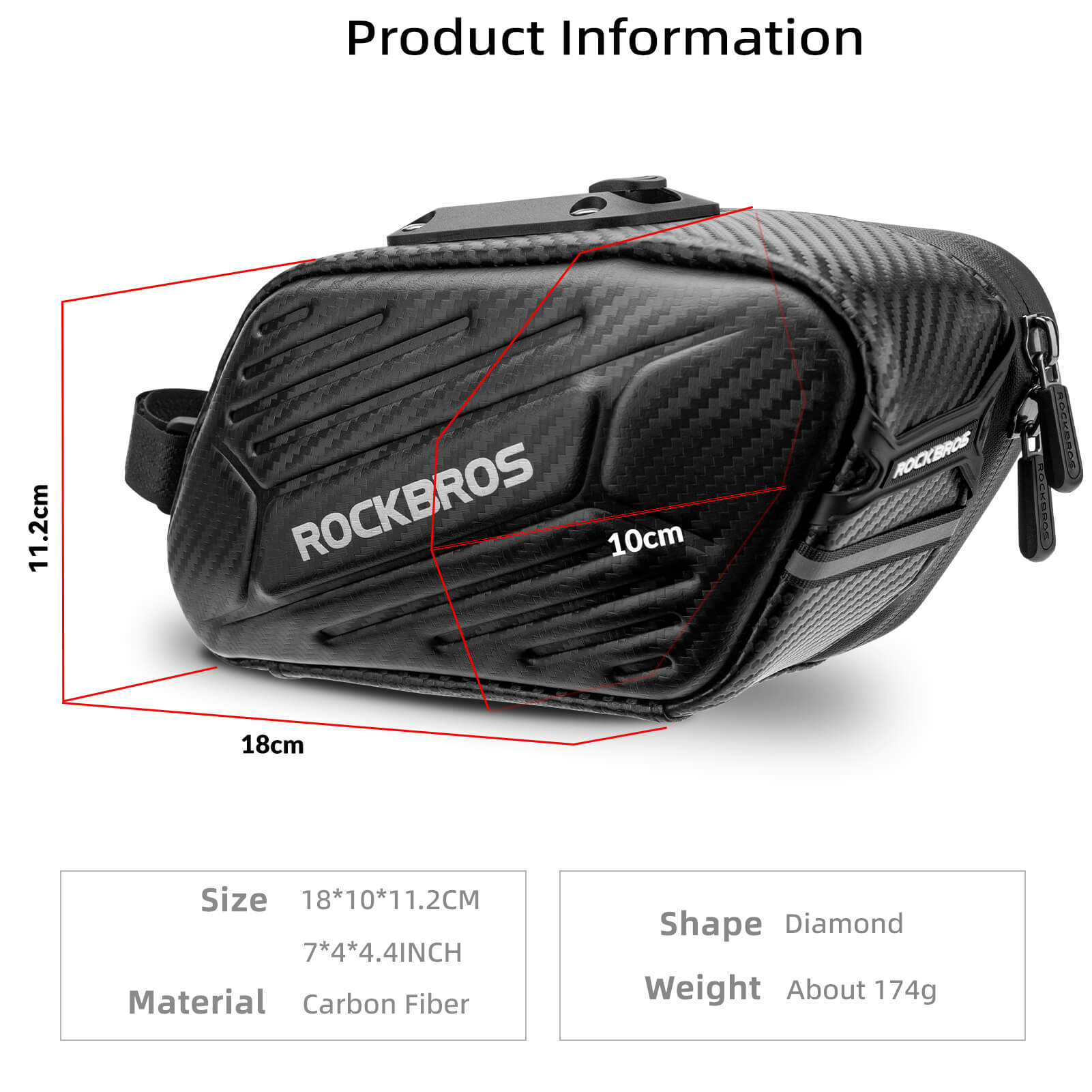 ROCKBROS Bicycle Saddle Bag Waterproof Pouch Stiff Mountain Bag 1.5 L