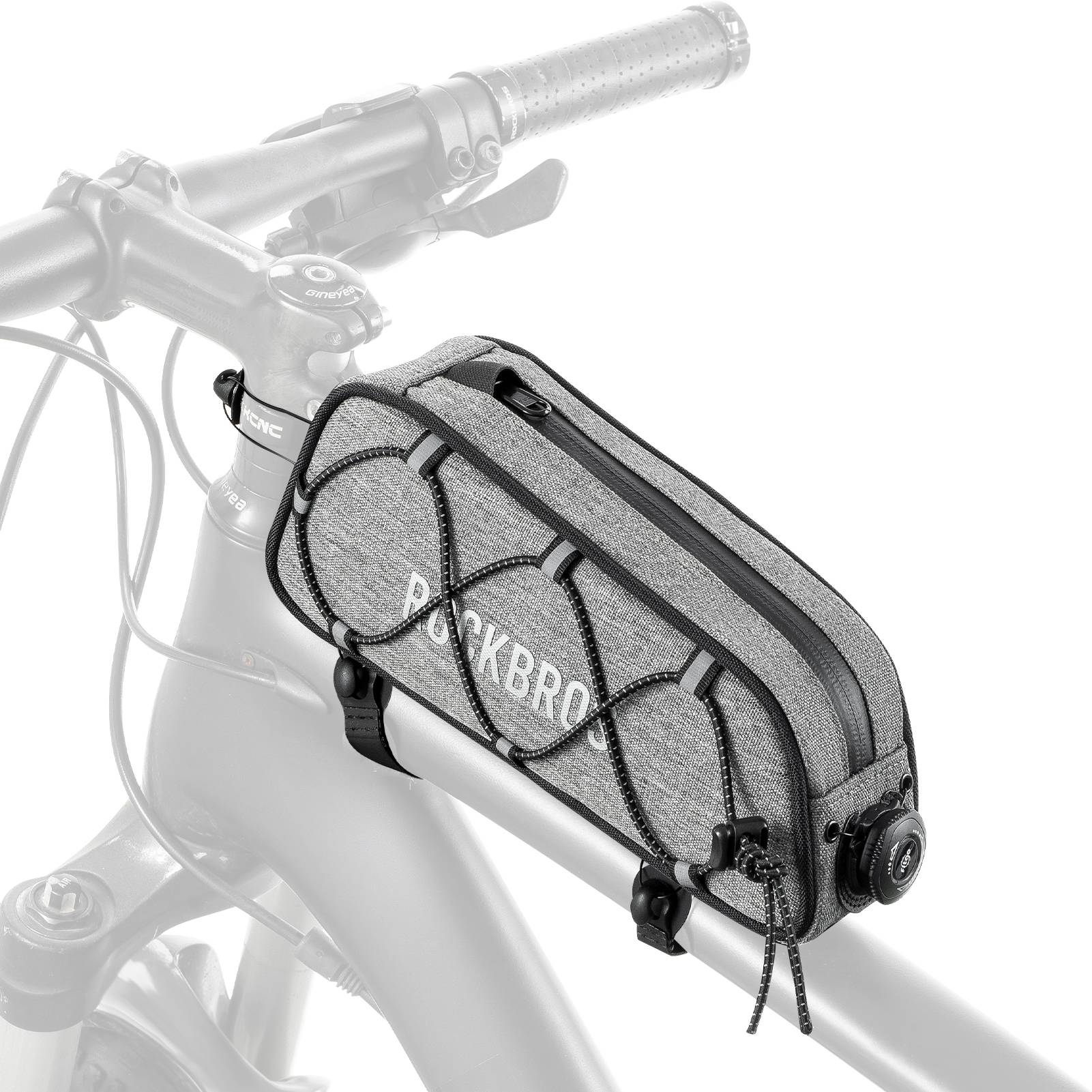 ROCKBROS Bicycle Top Tube Bag Frame Bag 0.7L Reflective Bicycle Bag #Color_Linen Gray