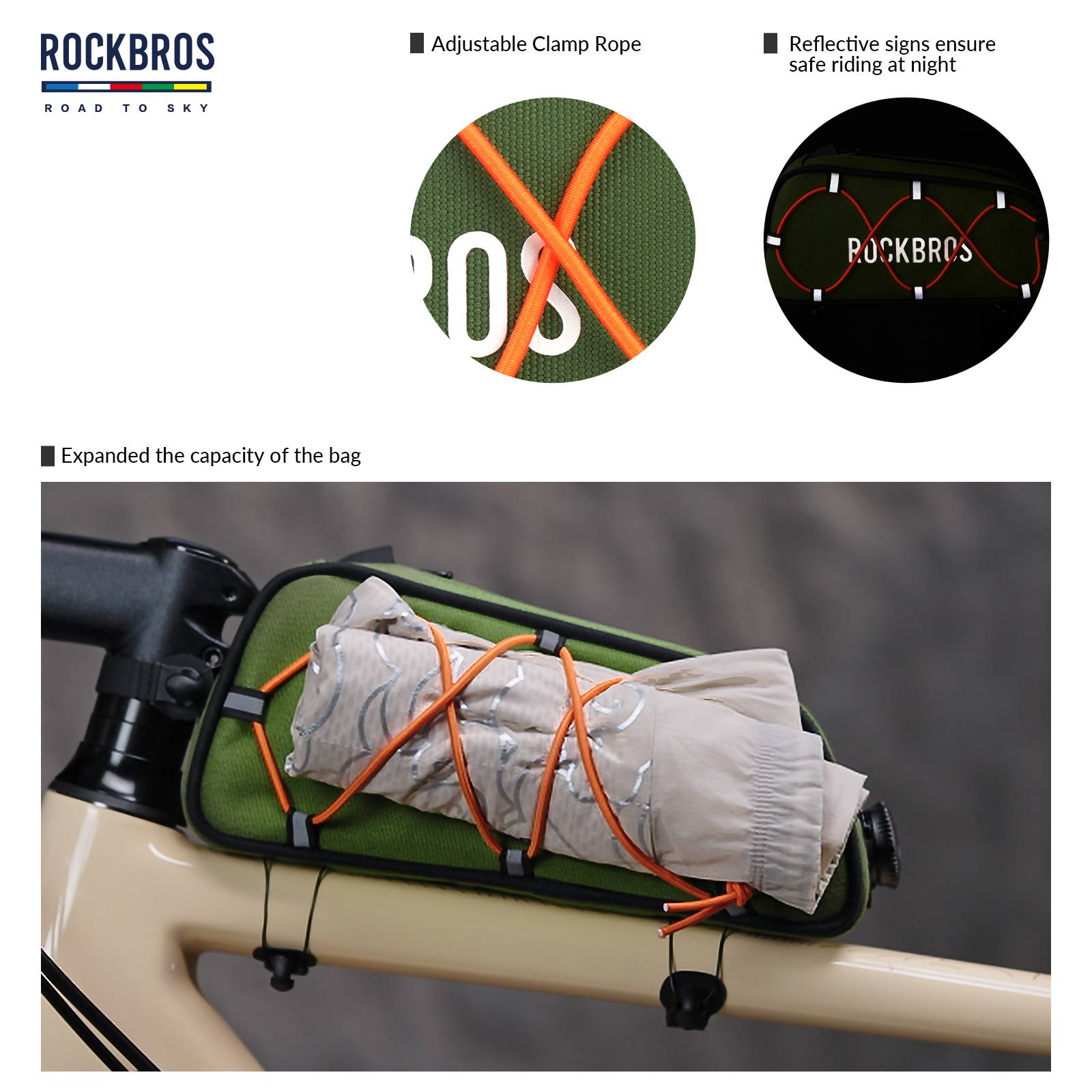 ROCKBROS Bicycle Top Tube Bag Frame Bag 0.7L Reflective Bicycle Bag 