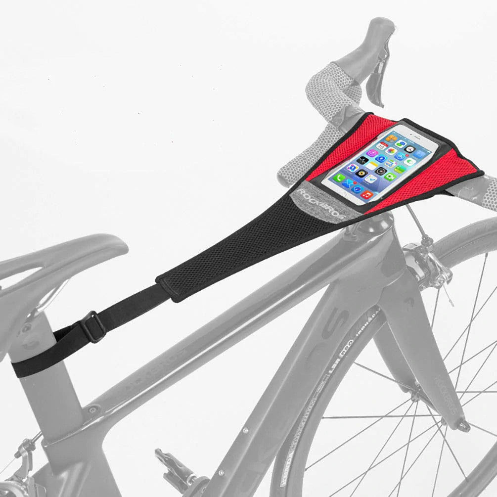 rockbros dual-layer sweat guard stretched between handlebar and seat-post on indoor road bike #Style_Type C (Wider)