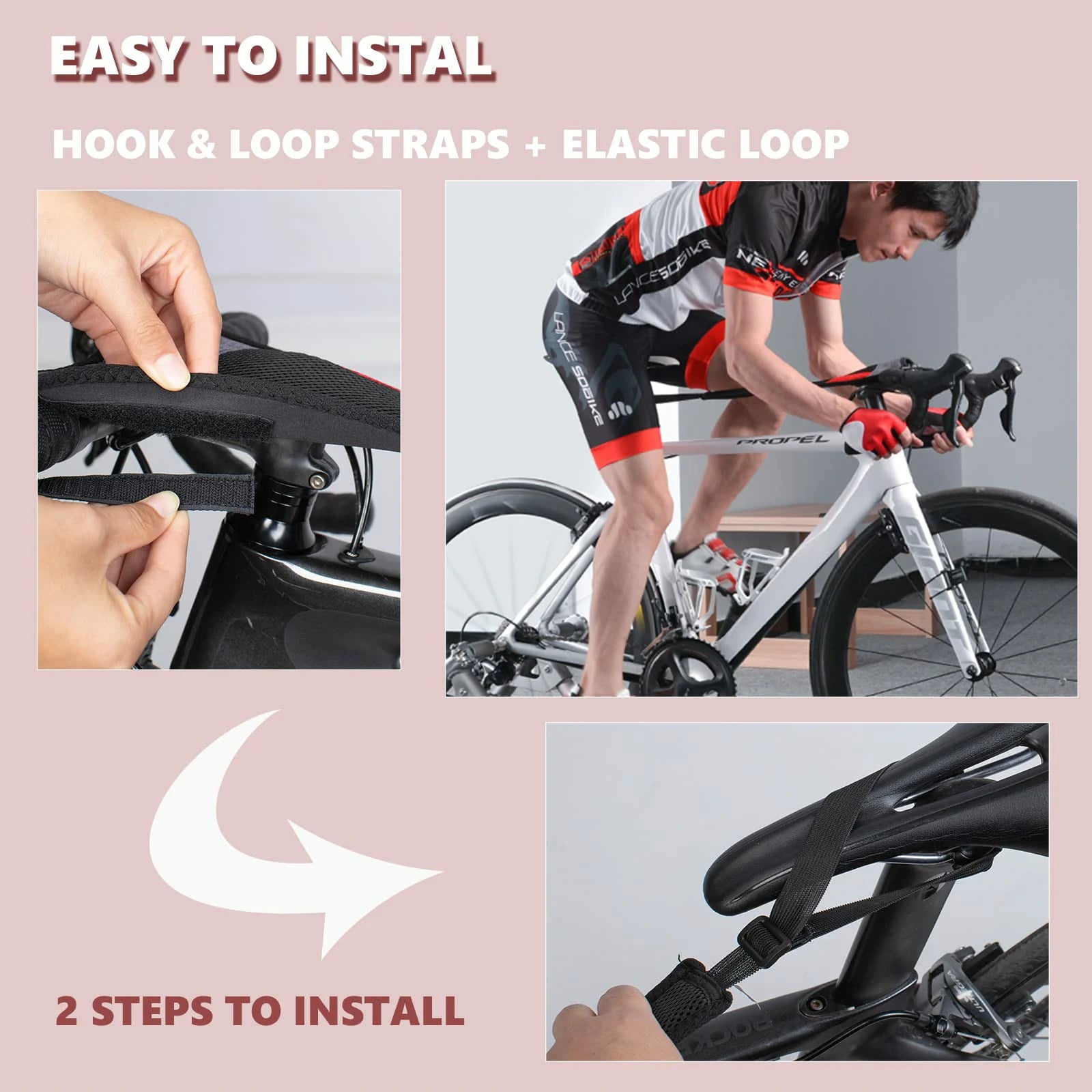 rockbros dual-layer sweat guard stretched between handlebar and seat-post on indoor road bike #Style_Type C (Wider)