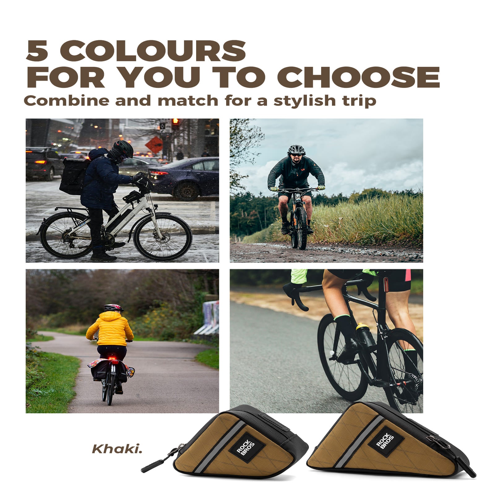 ROCKBROS Triangle Frame Bag – Compact Storage for Folding Bikes! #Color_Khaki