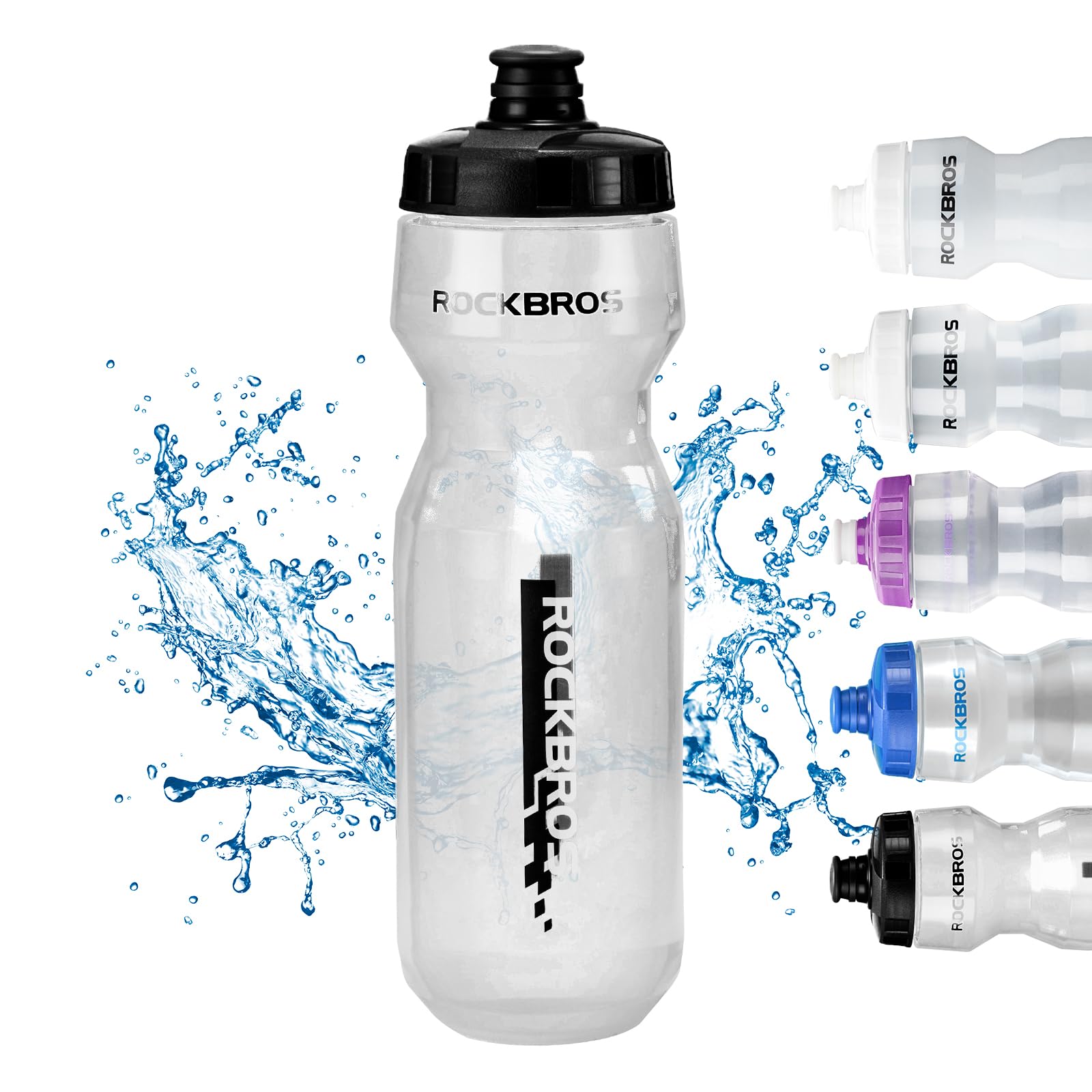 ROCKBROS Bicycle Water Bottle 750 ml Sports Drinks Bottle BPA-Free #Color_Black + Transparent